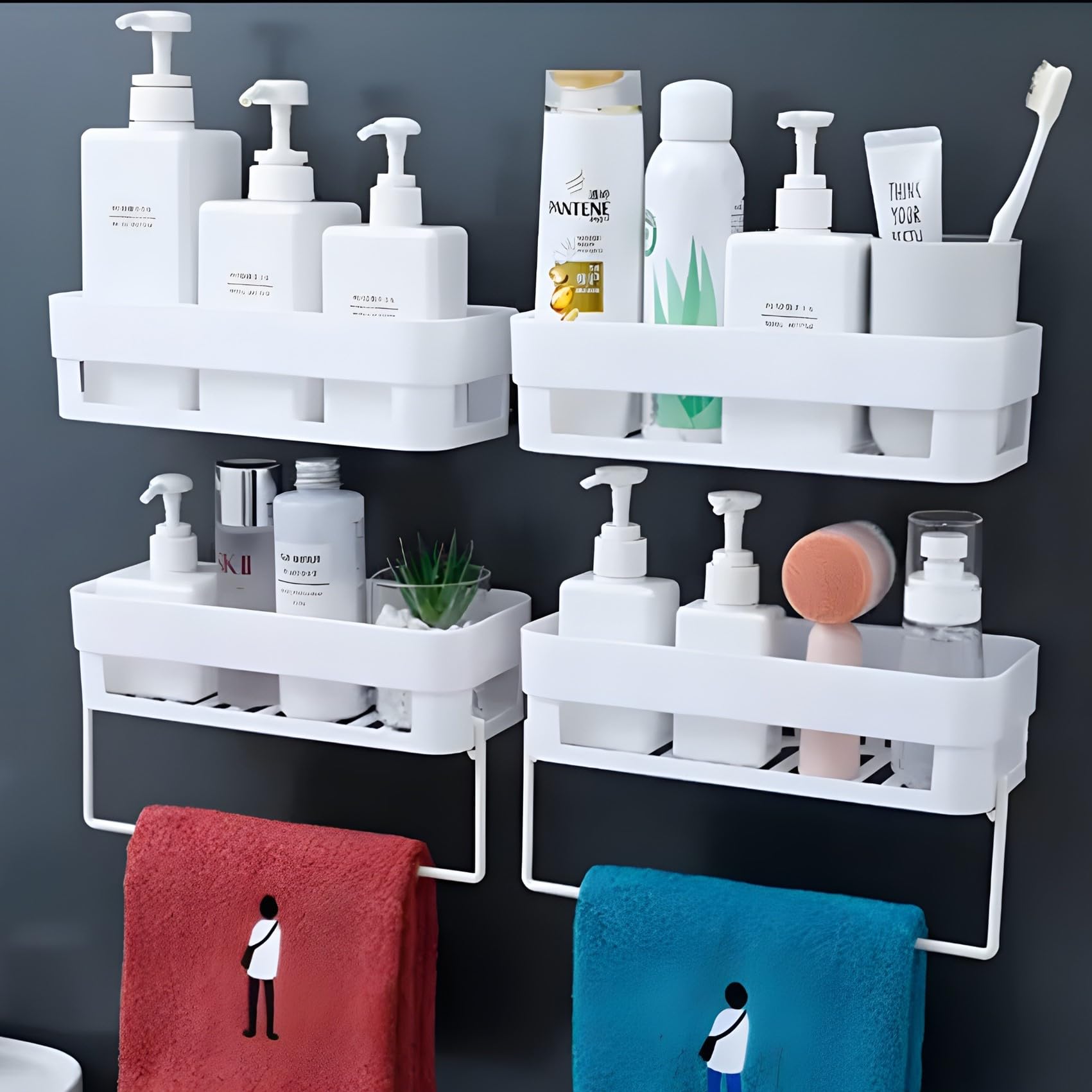 HOUSE OF VIPA Bathroom Shelf for Wall, Self-Adhesive Bathroom Organiser with Towel Holder, Ideal Bathroom Accessories for Efficient Space Utilisation (Bath Shelf, 4 Pack) Plastic, Multicolour (B0CQVPSLZF) Amazon Price History, Amazon Price Tracker
