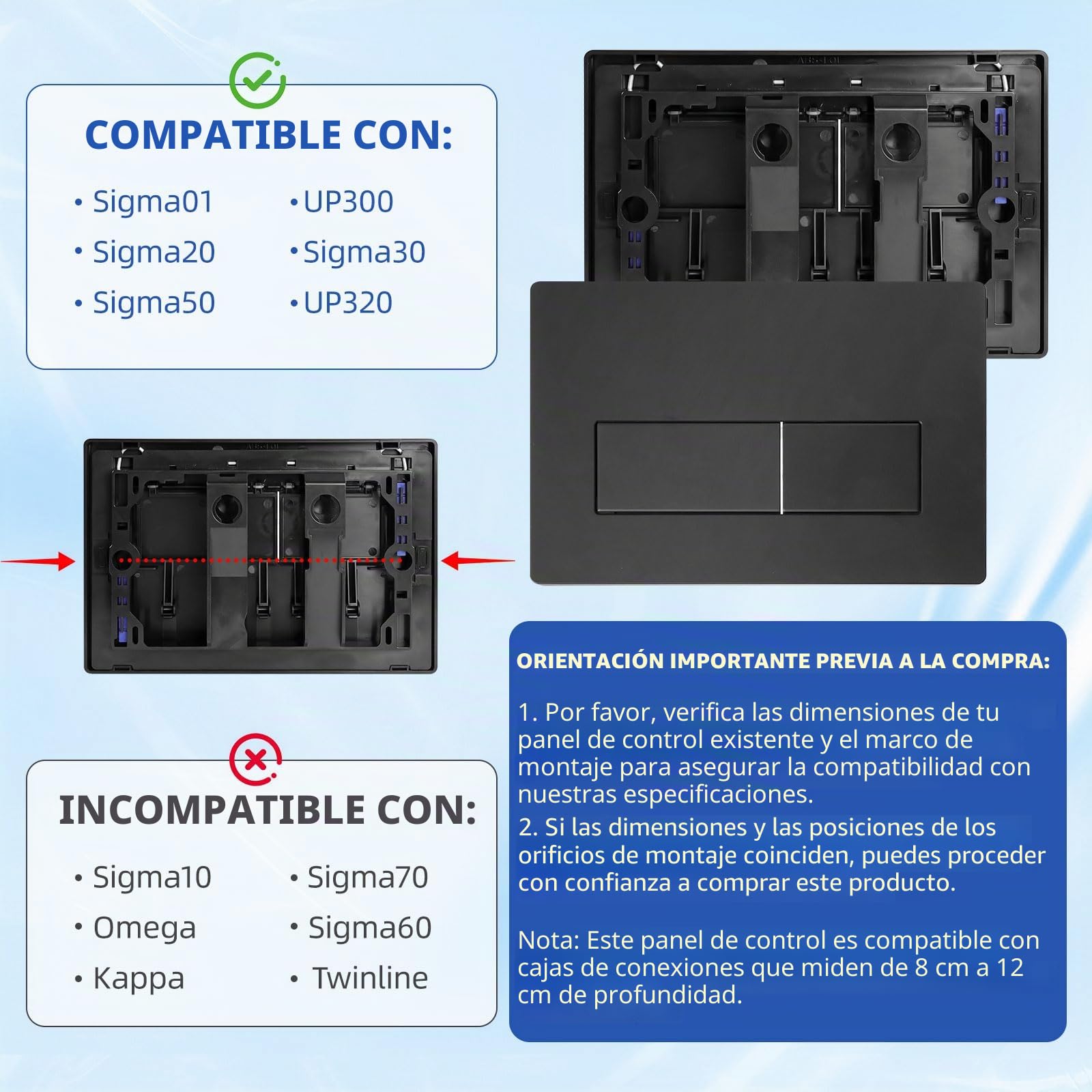 Placa de pulsador Para Geberit Sigma, Compatible con Geberit Sigma 01, UP300, UP320 Cisterna de Inodoro Empotrada, Incluye Kit de Palanca de Descarga y Marco de Instalación