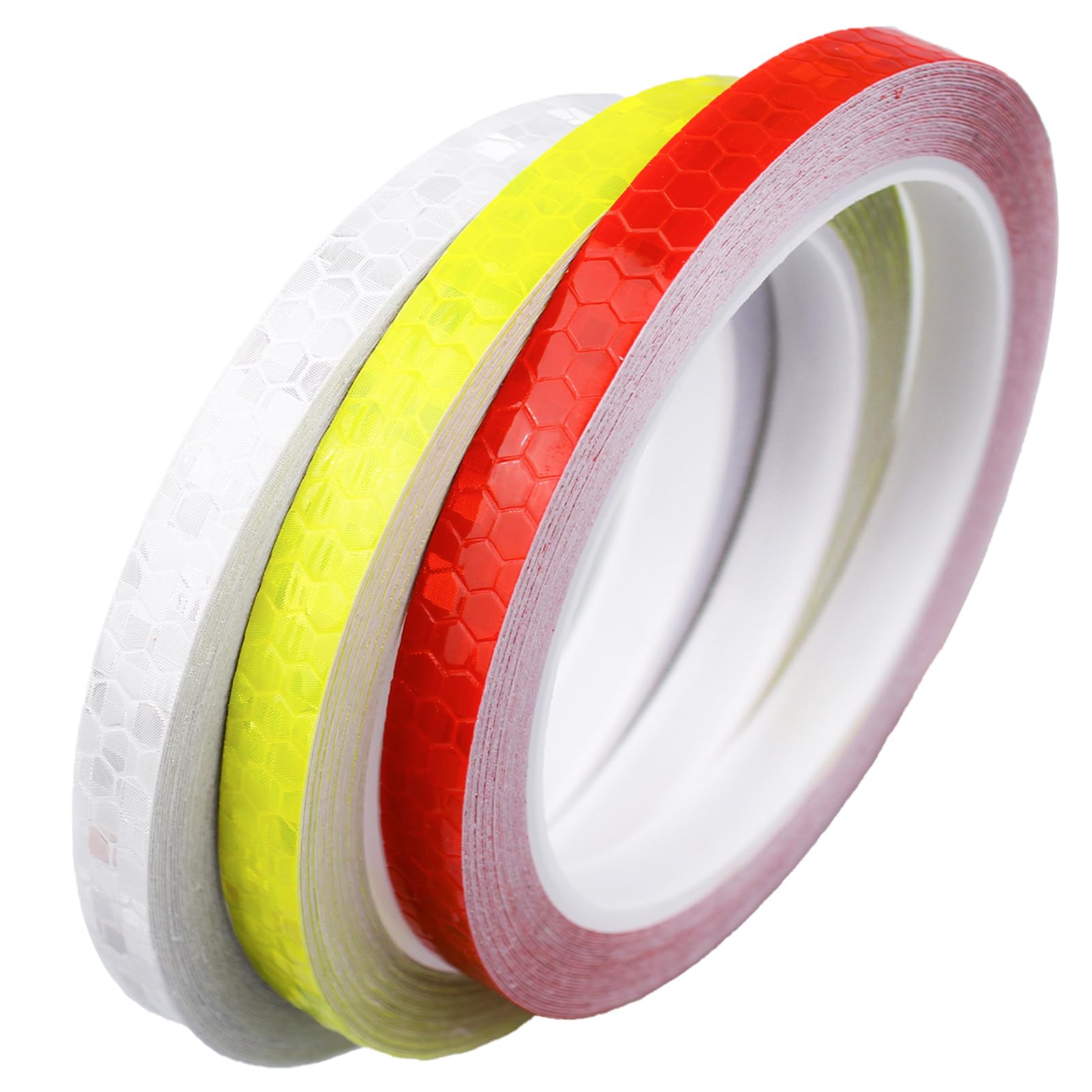 Nastro Riflettente 1cm X 8m - 3 Rotoli Rosso, Bianco, Giallo