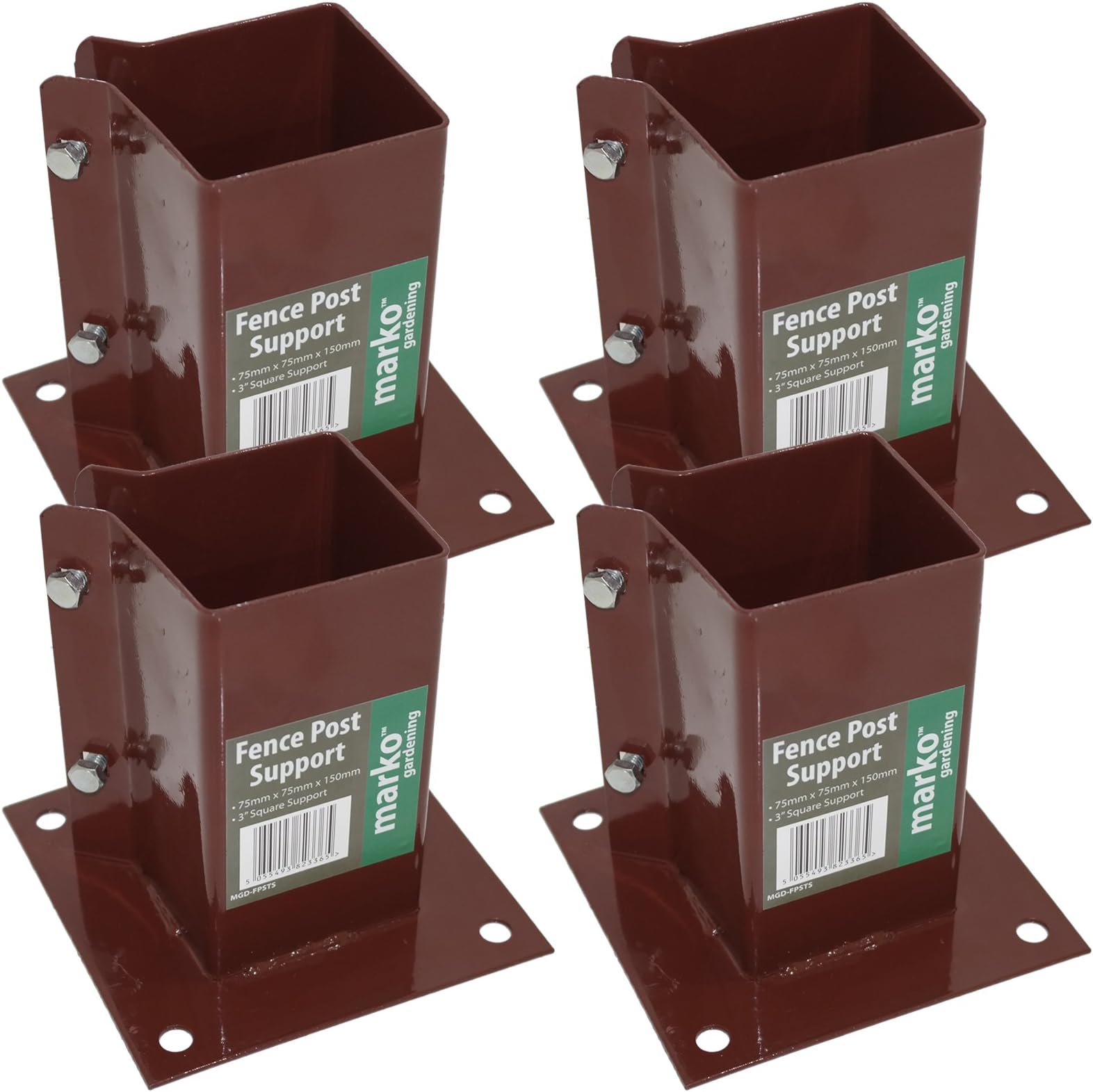 4 x 3" Bolt Down Bolt Grip Fence Supports - 75MM Post Timber Holder Like Metpost