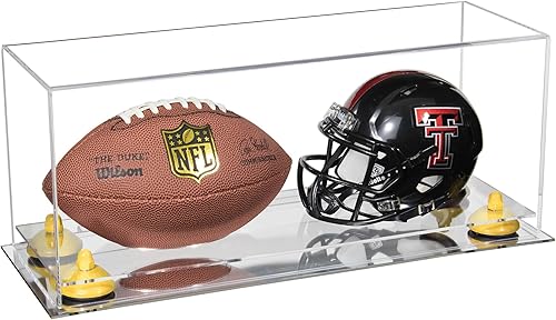 Miniatura 113 de Better Display Cases Acrílico 2 Mini casco de fútbol (no tamaño completo) vitrina con base de césped transparente (V46/A019)