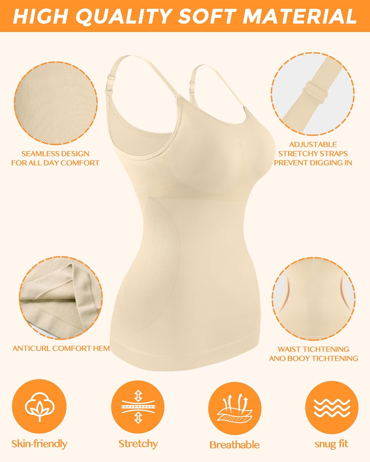 AURUZA 2PCS Womens Shapewear Tummy Control Scoop Neck Camisole Tops for Women Seamless Compression Tank Top Plus Size, Black+Beige, Meduim - Image 2