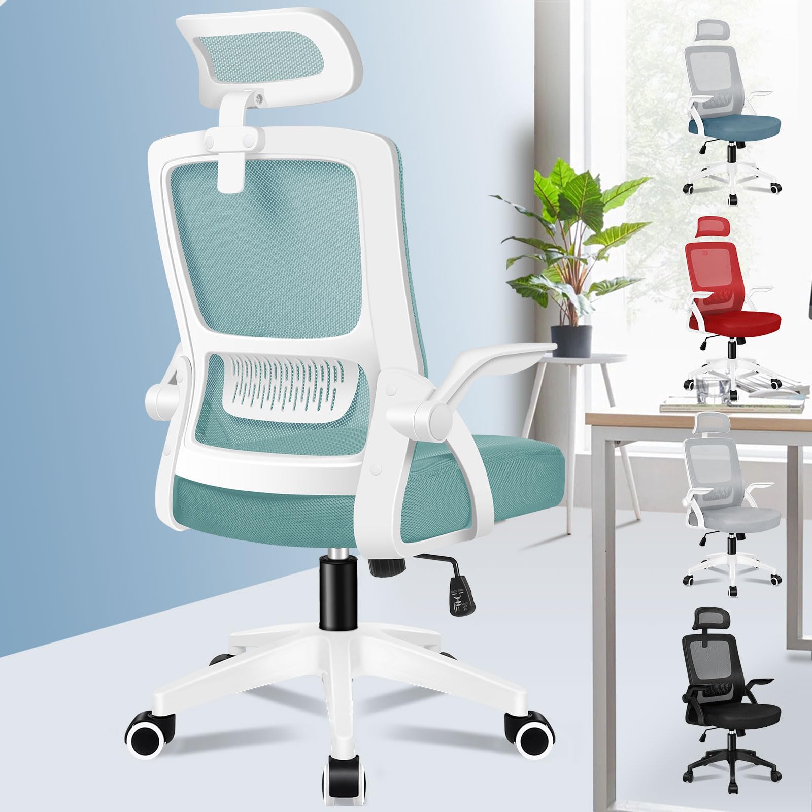 ALFORDSON Sedia da Ufficio, Poltrone con Poggiatesta, Sedia da Scrivania per Computer con Supporto Lombare, Sedia Girevole per Home Office, Ciano