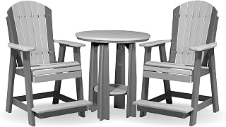 LuxCraft Poly Adirondack Balcony Table and 2 Chairs, Outdoor Patio 3-Piece Dining Set for 2 (Dove Gray & Slate)