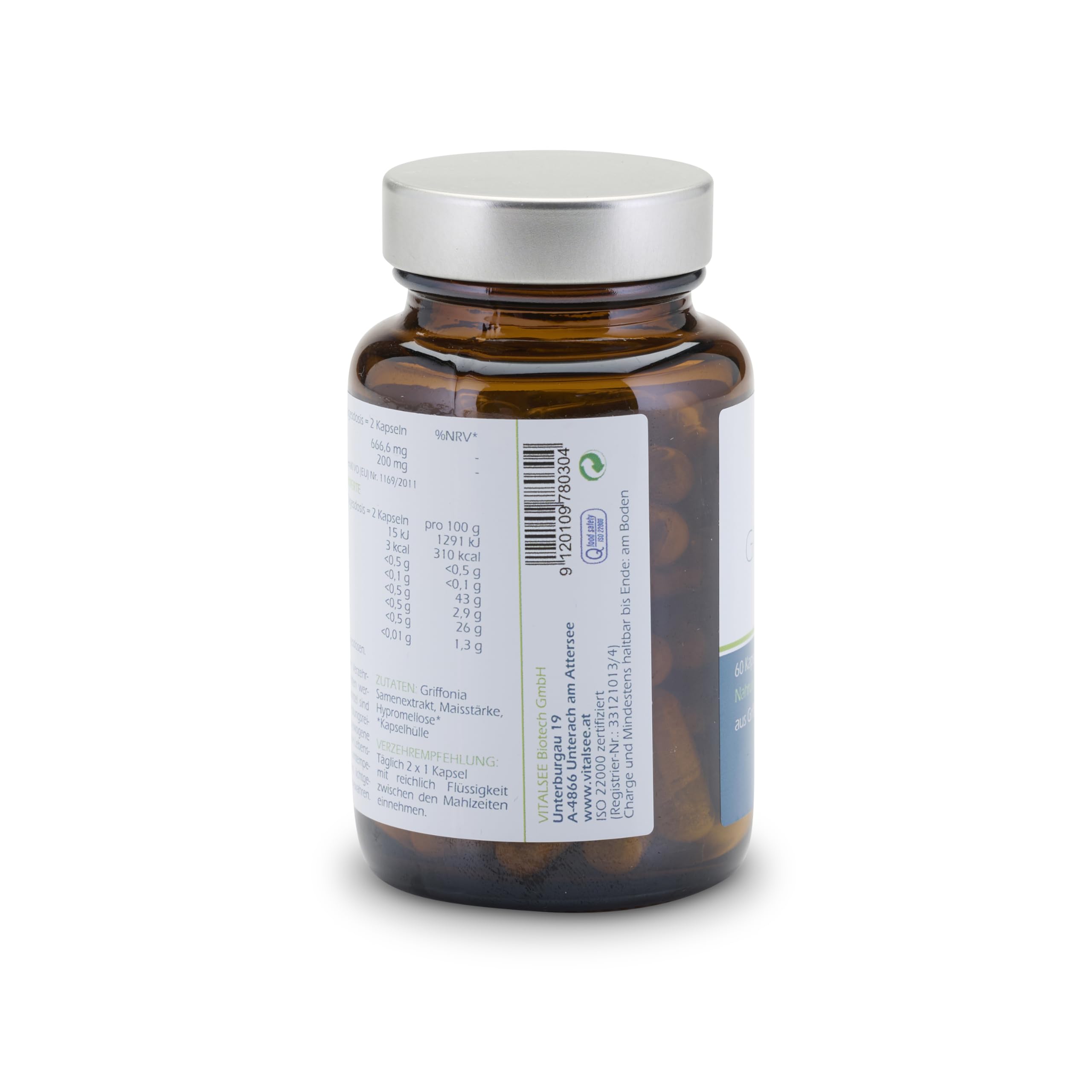 GRIFFONIA simplicifolia 333 Extrakt – 60 vegane Kapseln – Samenextrakt – glutenfrei, laktosefrei, ohne Zusätze – im Glas
