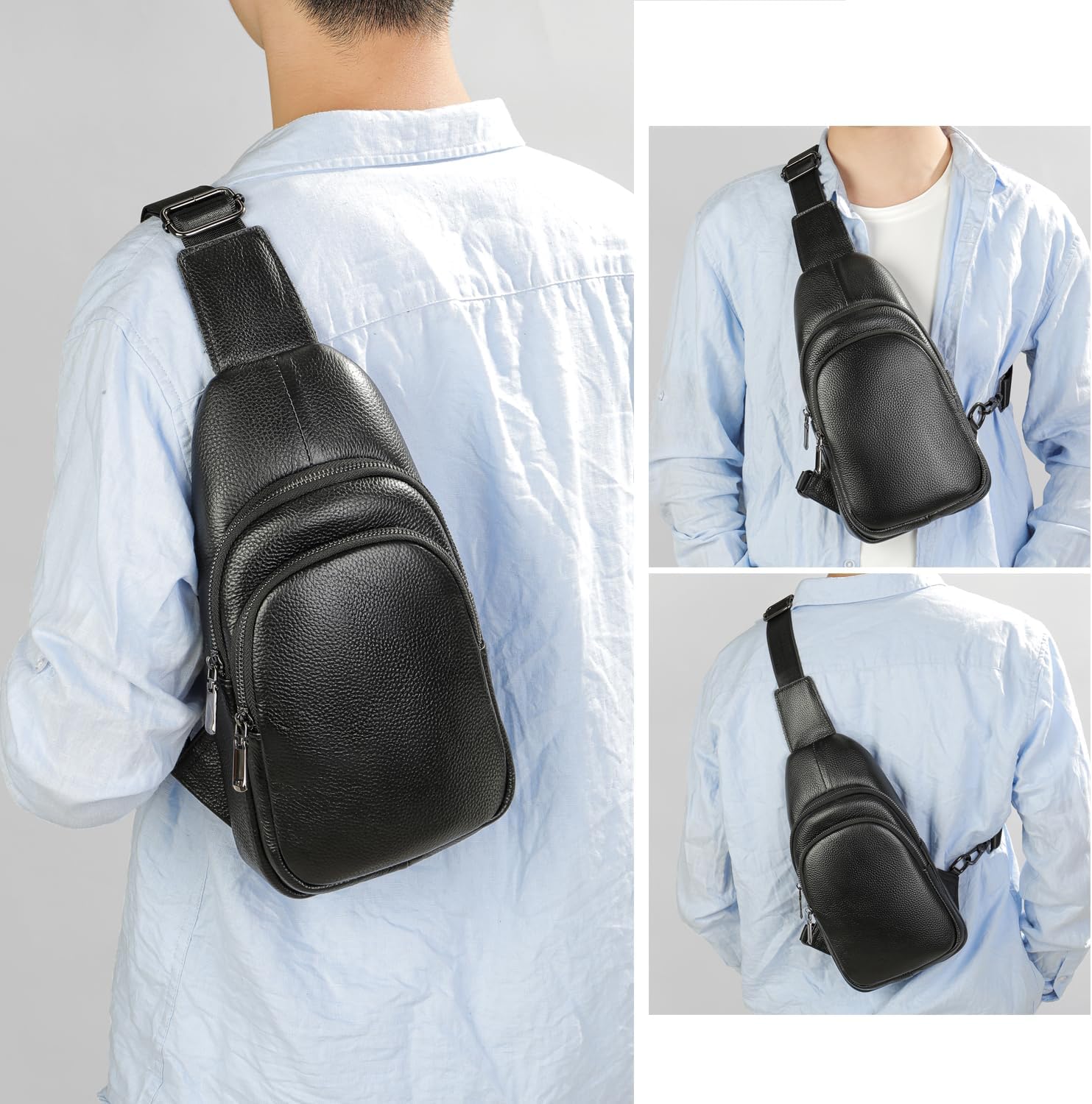 Hebetag Leather Sling Bag Hiking Daypack for Men Women Outdoor Travel Camping Fishing Business Crossbody Shoulder Chest Pack