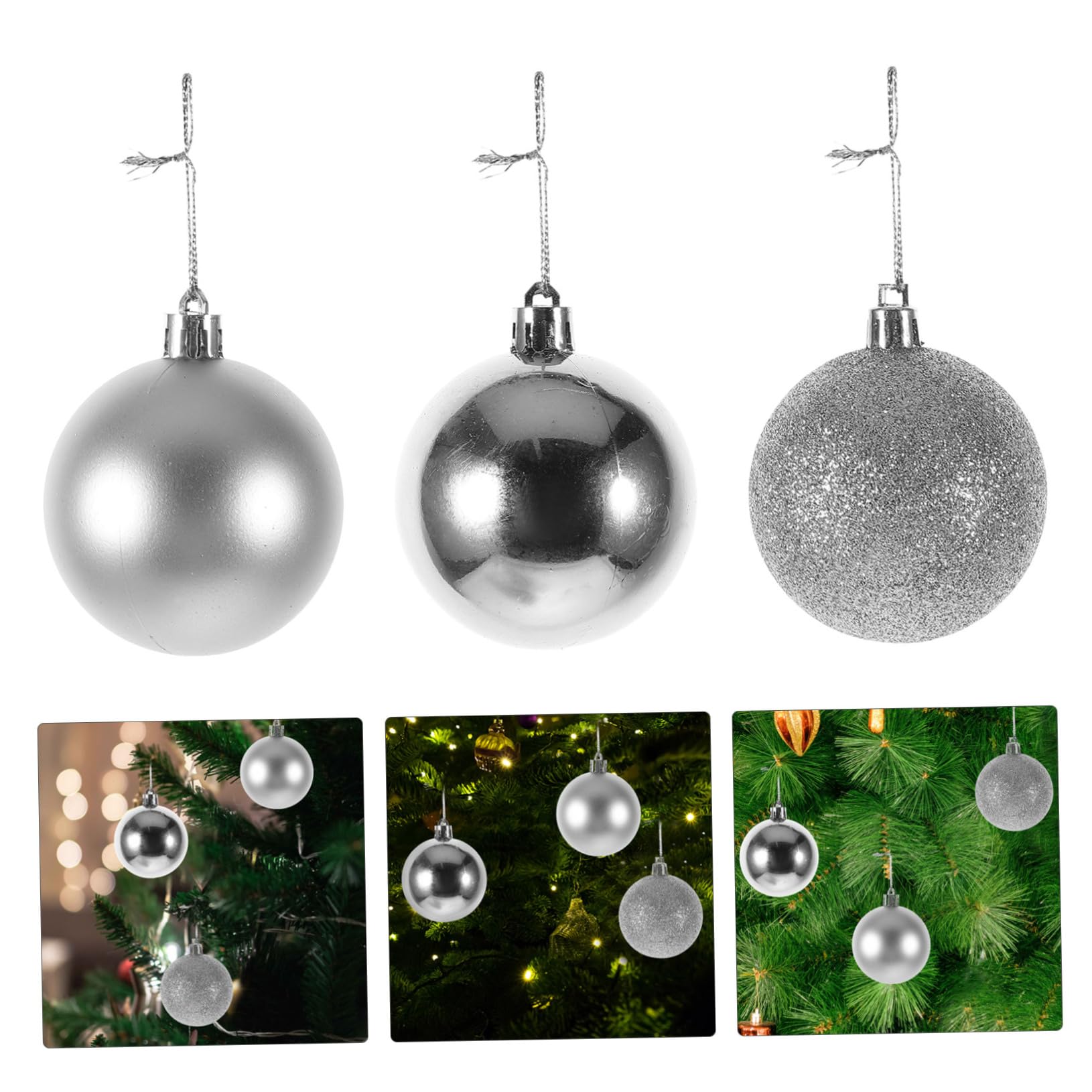 ABOOFAN Boules De Noël Suspendues Argentées 6 Cm en Plastique Plaqué Décoratives pour Sapin De Noël Maison Bureau Fête Festive