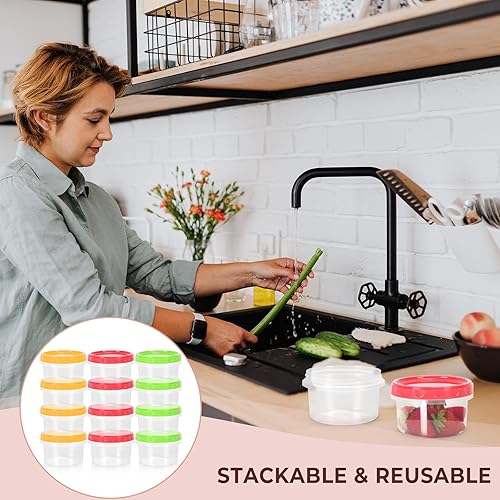Miniatura 7 de GothaBach Paquete de 12 recipientes de plástico de 8 onzas con tapas, recipientes pequeños para congelador, recipientes reutilizables para