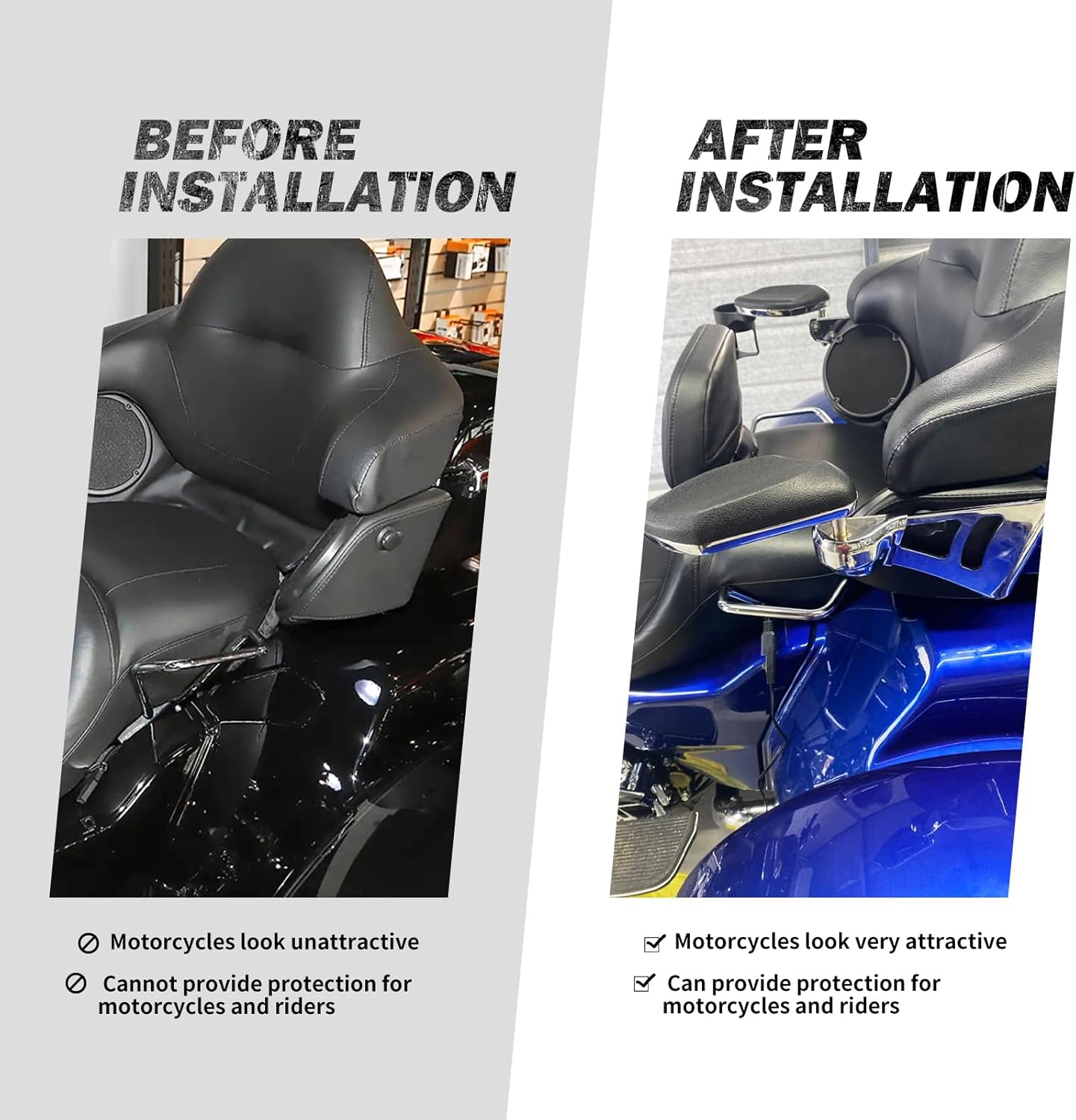 HDBUBALUS Passenger Armrests with Cup Holder Adjustable Armrest Fit for Harley Touring Electra Glides Road Glide Ultra Tri Glide 2014-2023 Chrome