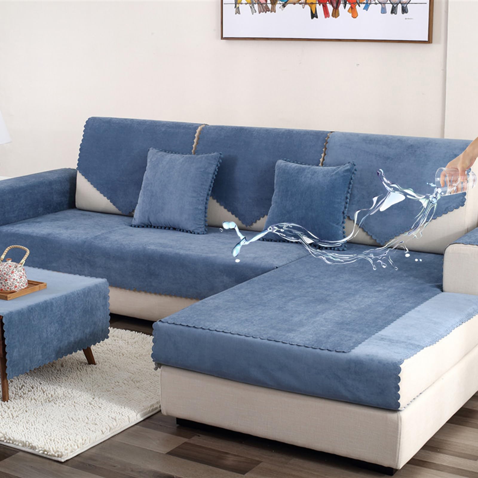 Copridivano In Cotone Antiscivolo Con Retro In Gomma, Modulo Rettangolare 70x70 Cm Grigio, Per Divani Angolari E A L