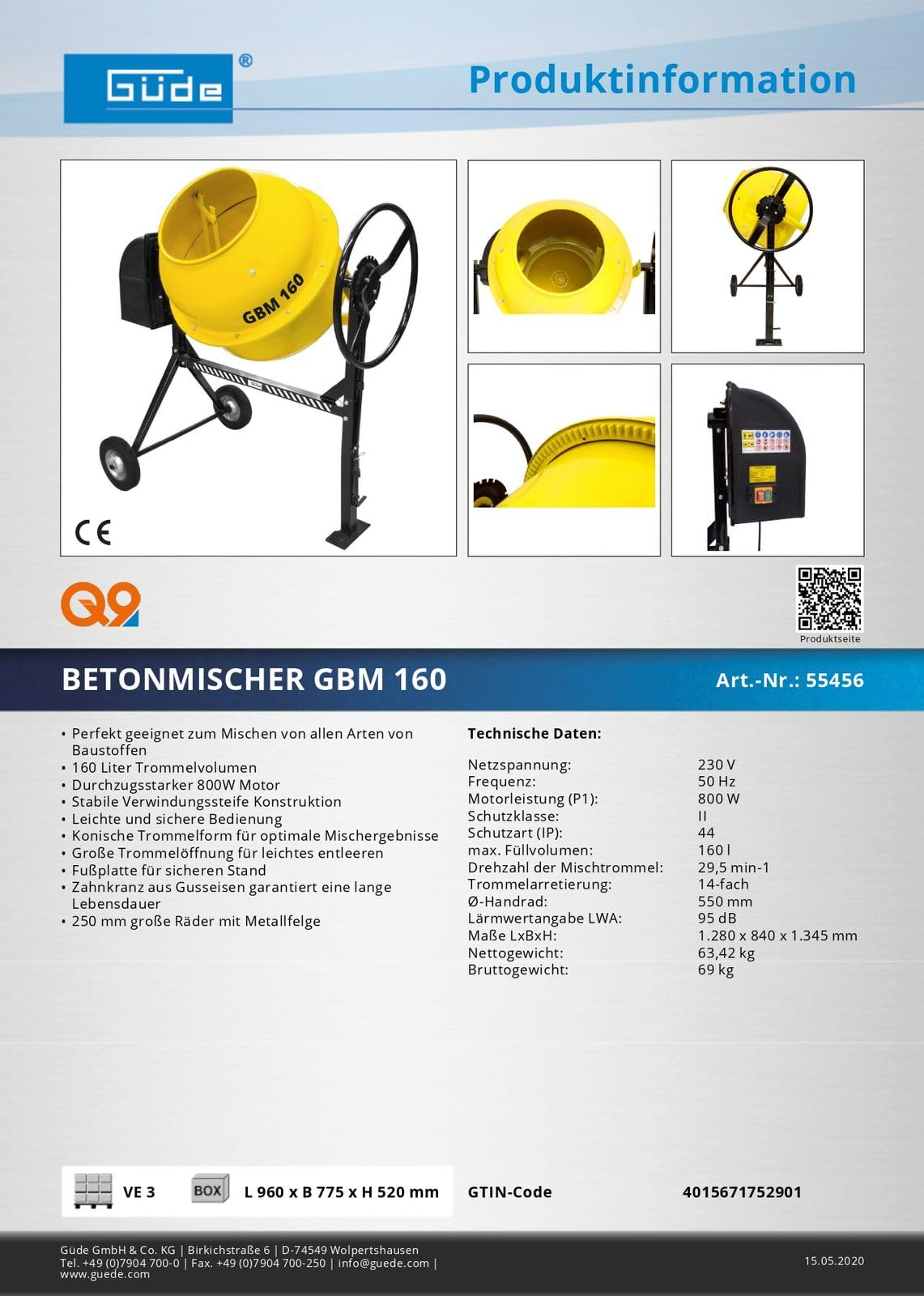 GÜDE GBM 160 - Betoniera 160 litri