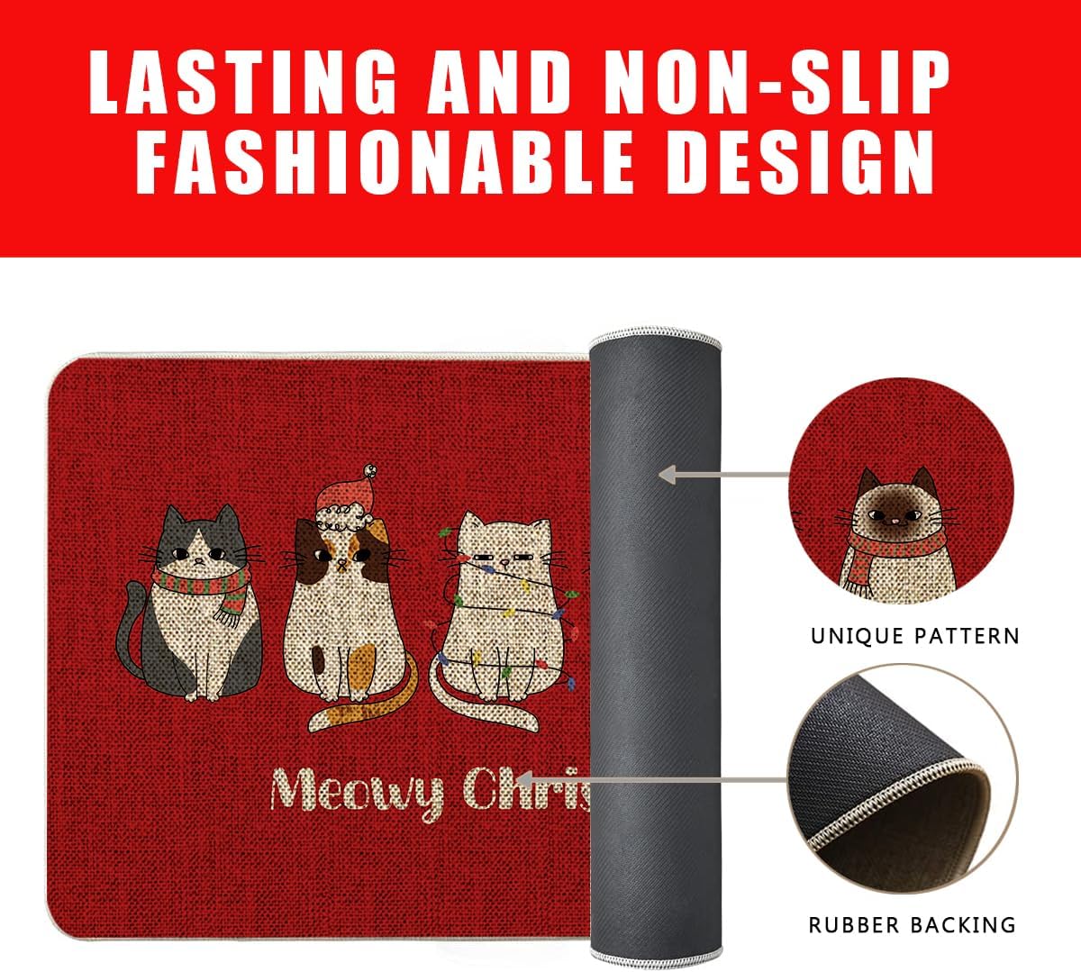 Christmas Door Mat Outdoor Rug Cat Red Decorative Doormats Farmhouse Home Kitchen Entrance Rug Floor Front Door Mats 17 x 27 Inch
