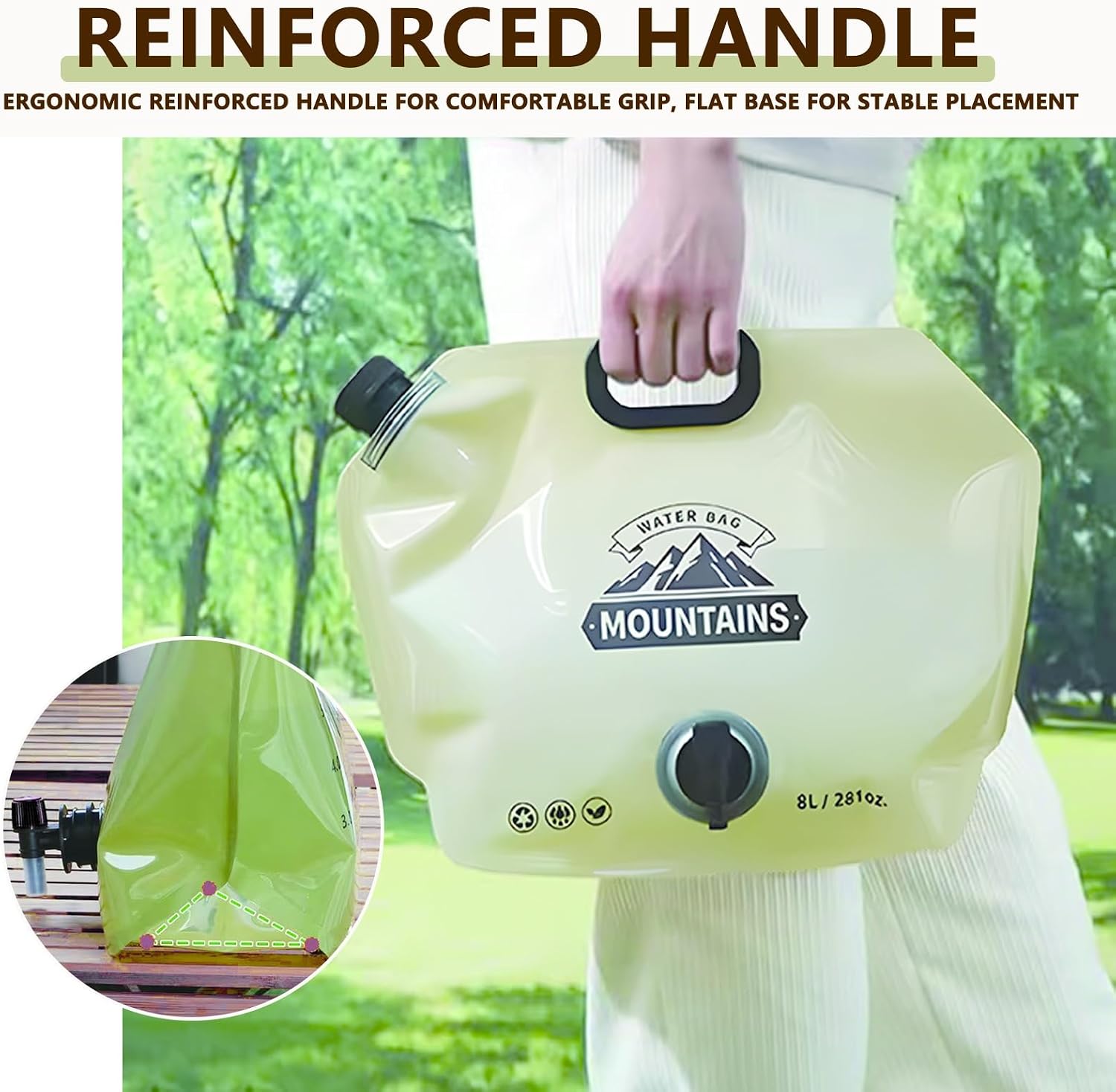 Collapsible Water Bottles, 8L Water Container with Spigot, Emergency Bag for Camping, Hiking, Riding and Outdoor Sports