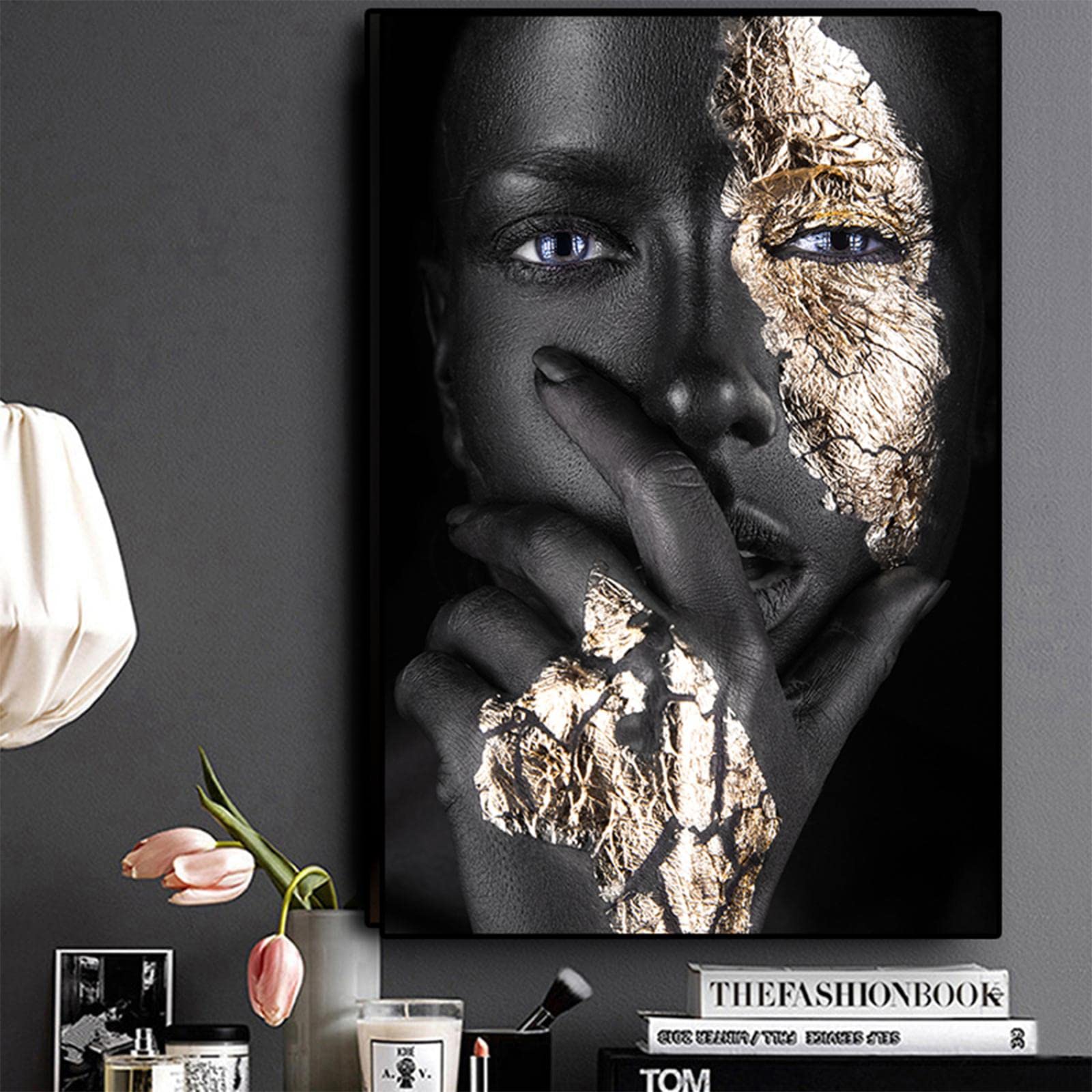 Arte Da Parete Afroamericana - Quadro Su Tela Con Ragazza Nera, Rosa E Grigio, Decorazione Moderna Per Soggiorno, Camera Da Letto, Bagno