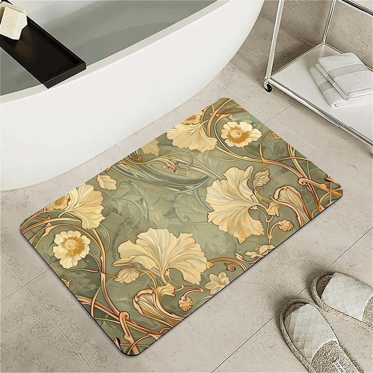 Diatomaceous Earth Bath Mat,Vintage Art Nouveau Non-Slip Volume Super Absorbent Fast Drying Eco-Friendly Easy to Clean for Bathroom Kitchen Door mat 16×24Inch (40 * 60cm)