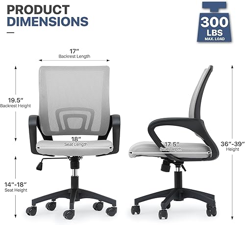 Miniatura 44 de MoNiBloom Silla de oficina de malla para el hogar, silla giratoria ergonómica con respaldo medio con asiento acolchado y reposabrazos, capacidad de