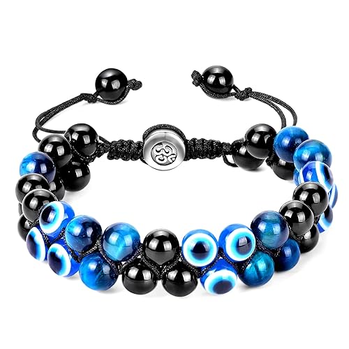 Vista 16 de Evil Eye Bracelets Protection Bracelet Beaded Bracelets Crystal Bracelet for Men Women Bring Luck and Prosperity and Happiness 8mm Blue Tiger