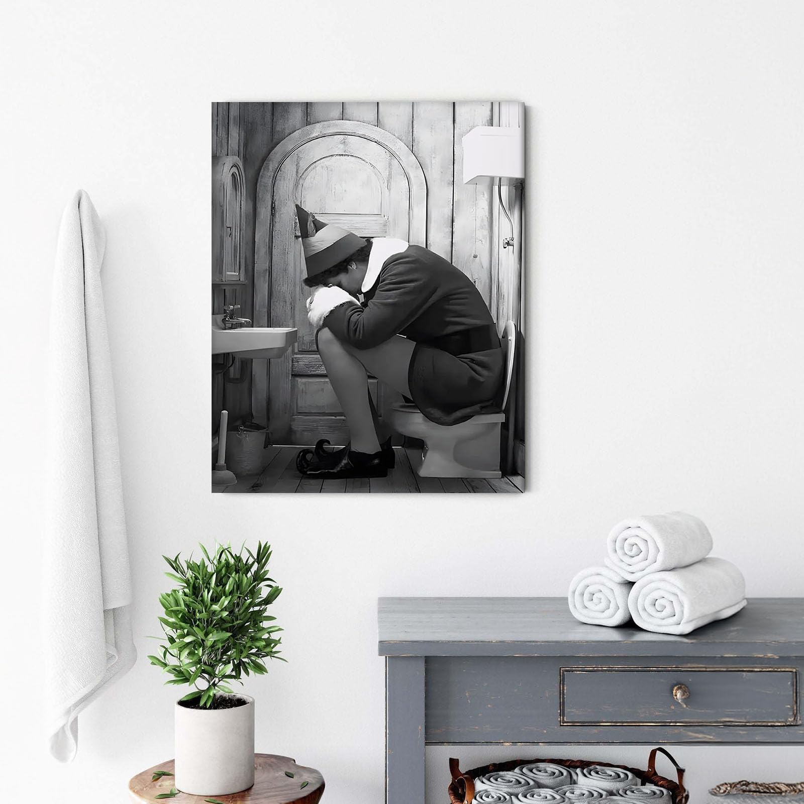 VYPEROCK Divertente tela incorniciata da parete, decorazione da parete per bagno, film commedia e elfo, poster per bagno, pittura a olio moderna per soggiorno, dormitorio, decorazione per la casa,