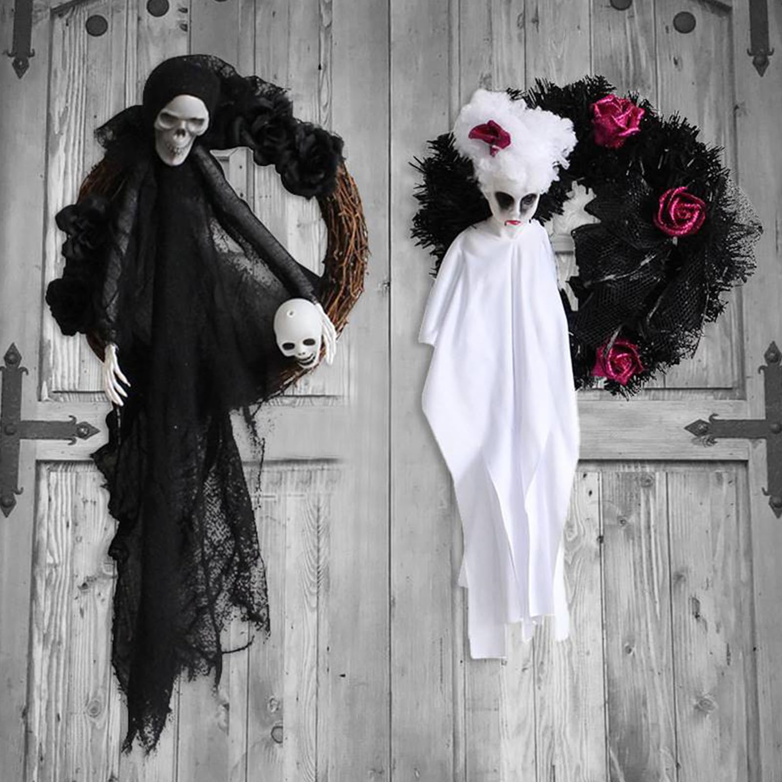 Wianki na drzwi wejściowe, Girlanda wisząca na drzwi z motywem ducha na Halloween, wielokolorowa, wiele rozmiarów(White)
