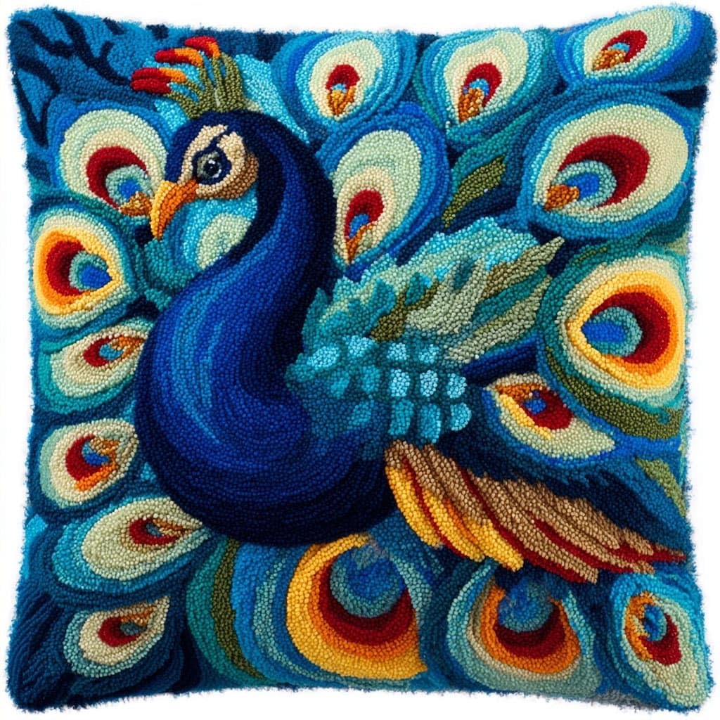 Henypt Latch Hook Kits-E Latch Hook Cushion Kits For Beginners Peacock