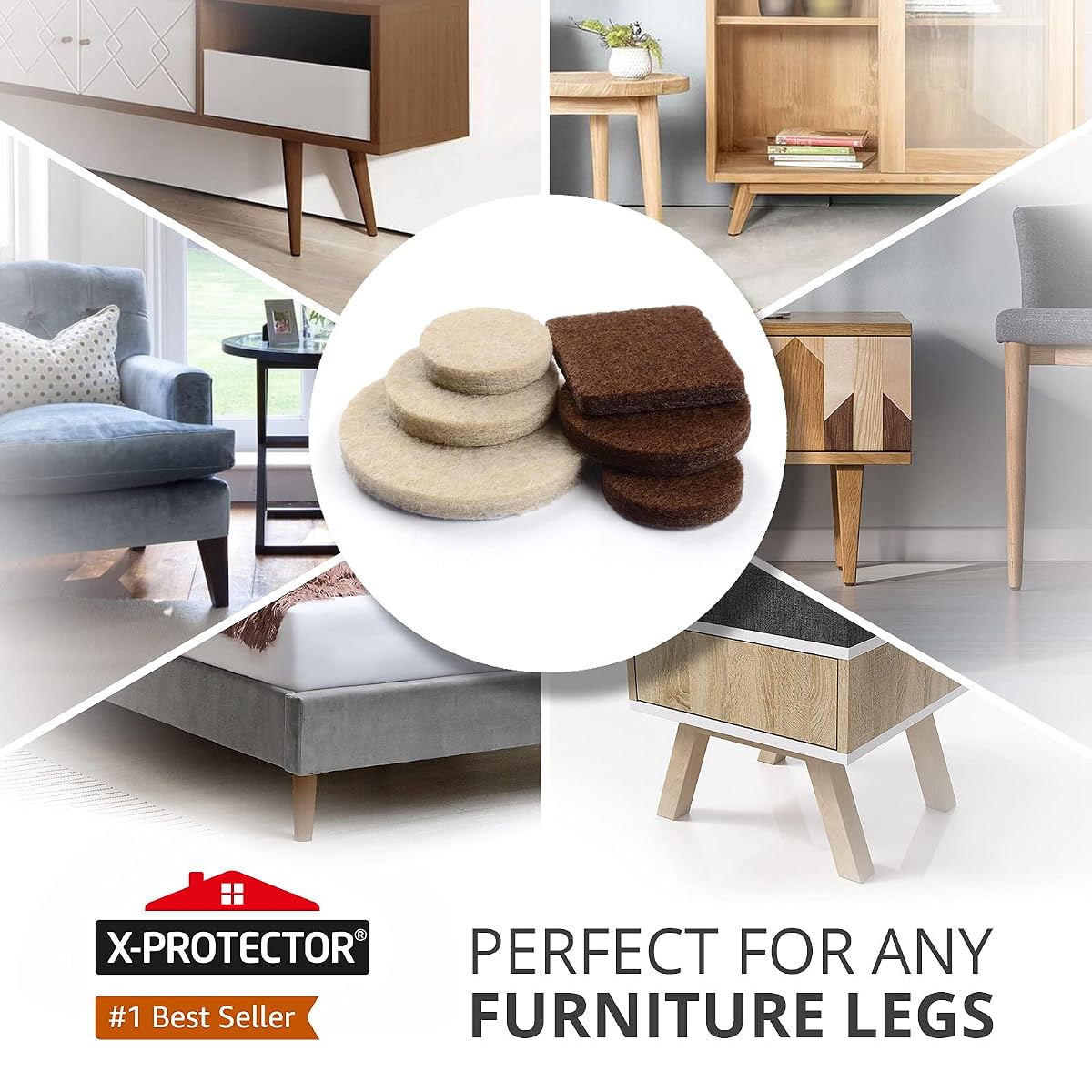 Felt Furniture Pads X-PROTECTOR 133 PCS Premium Furniture Pads - Felt Pads 133 PCS Brown & Beige, Round & Square image 1