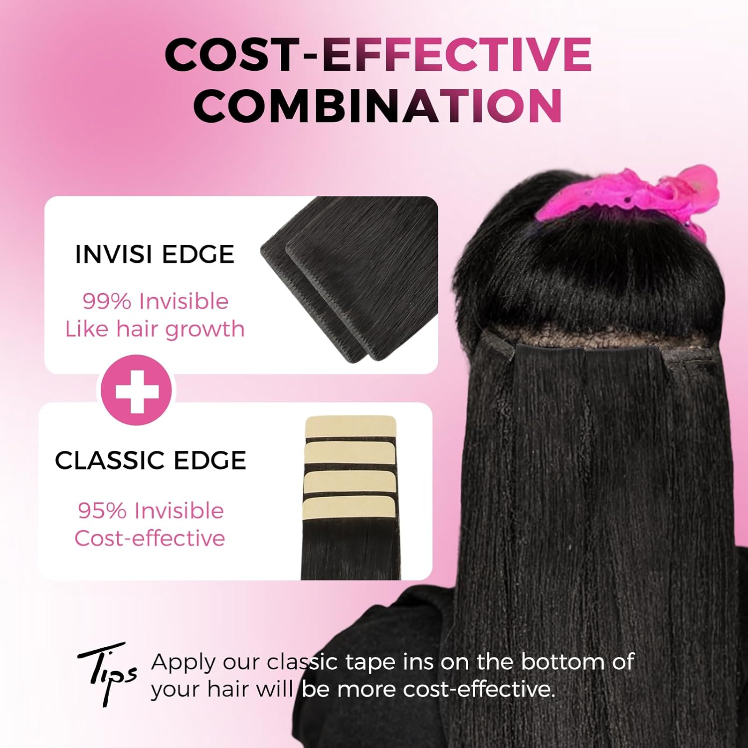 Lashey Invisi Edge Tape in Hair Extensions Human Hair, Natural Black 18 inch 50g Body Wave, 10pcs Injected with 10pcs Classic Tape ins, Real Virgin Human Hair Invisible Seamless Tape in Extensions