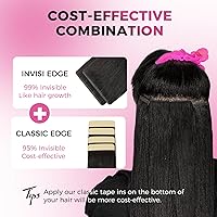 Vista 144 de Lashey Extensiones de Cabello Humano con Cinta Adhesiva Negro Natural 100% Remy Cabello Humano Liso Extensiones de Cabello con Cinta Largas de 24