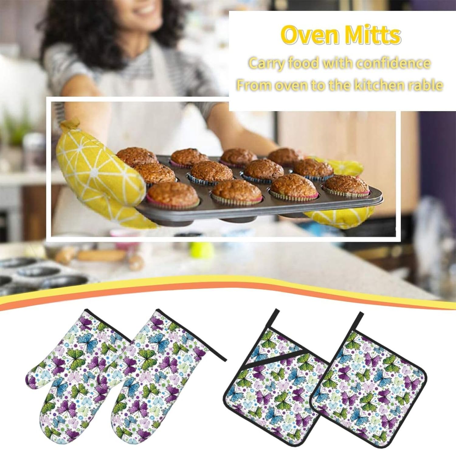 Spring Colorful Butterfly Kitchen baking four piece set, fit for cooking and baking, oven, microwave, and outdoor barbecue