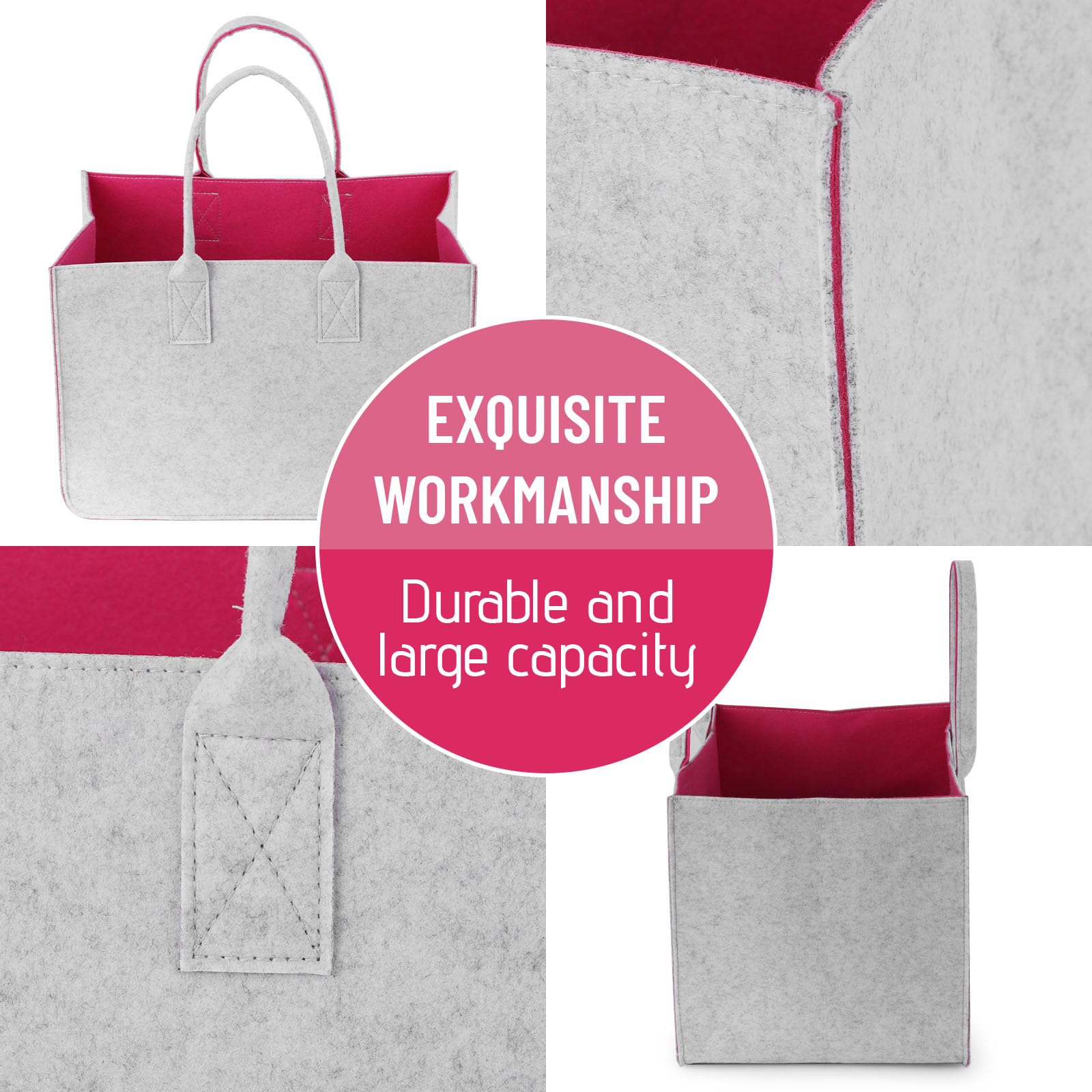 2 Pezzi Cestino per la Spesa Grande in Feltro 30L, Cesto Stabile per la Spesa 40x27x27 cm, Borsa per la Spesa Pieghevole per Supermercato, Casa e Auto, Leggera, Resistente e Riutilizzabile