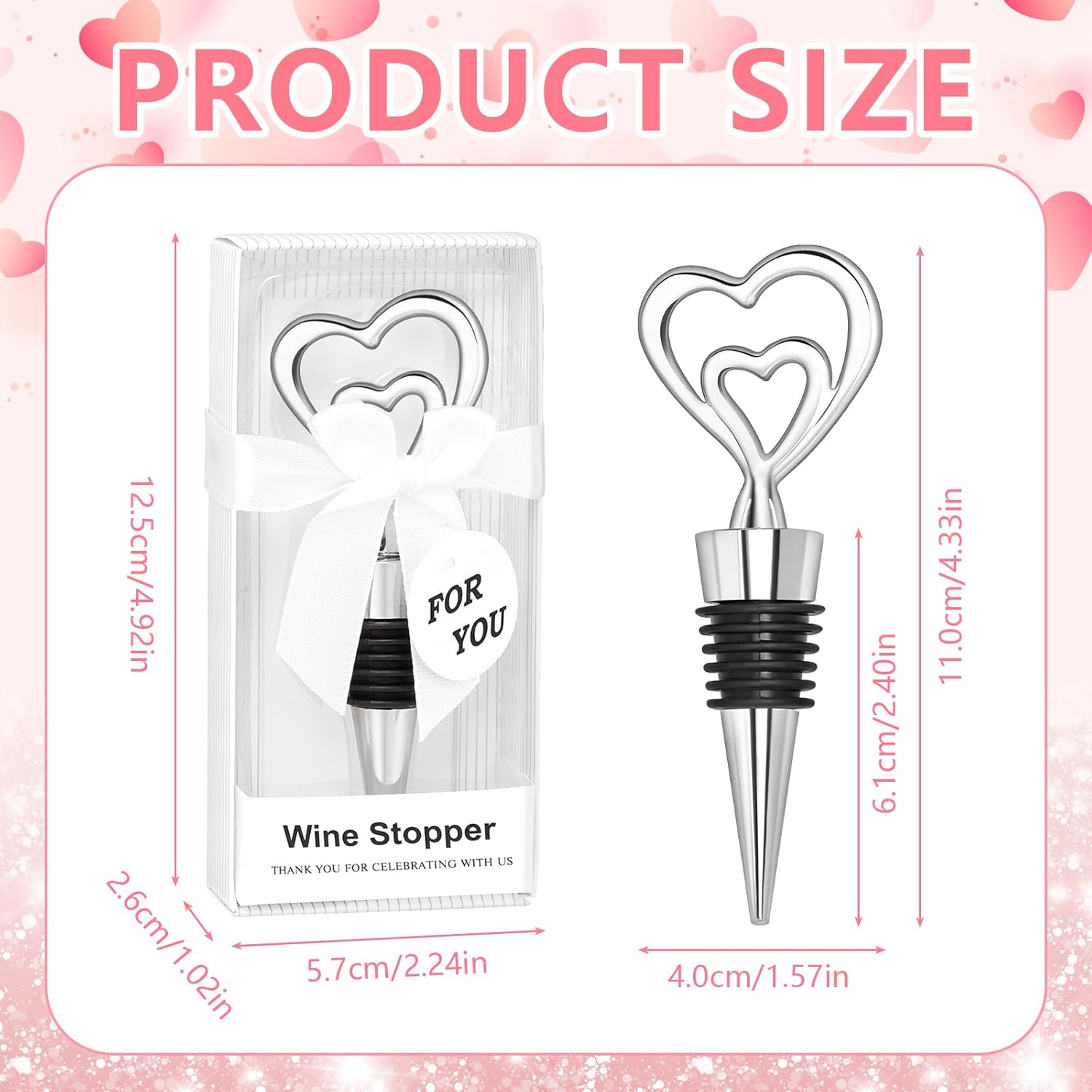 30PCS Double Heart Wine Stoppers for Wedding Favors Bridal Shower Heart Design Party Gifts for Guests Souvenir Decorations with Individual Package