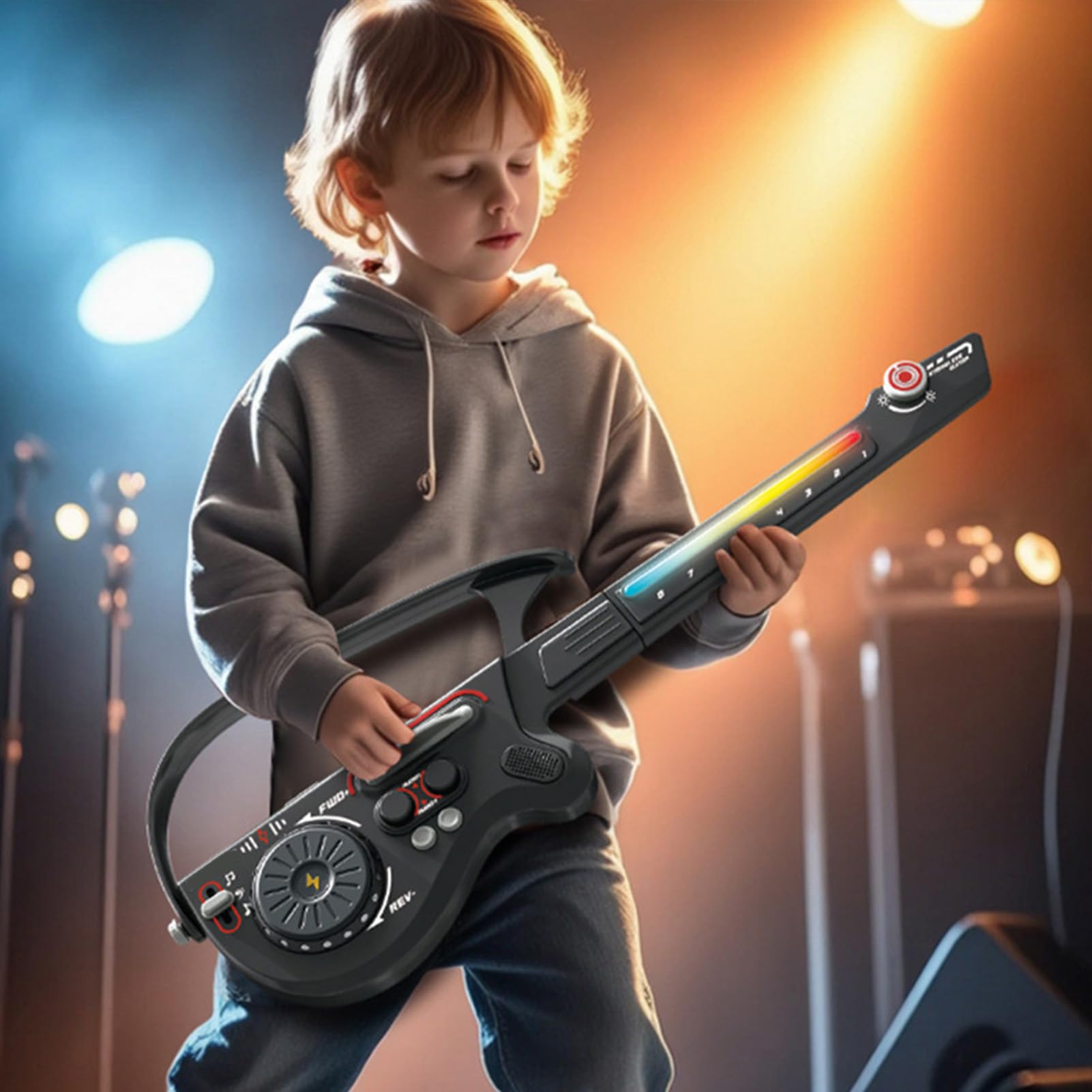 Topiky Gitarrenspielzeug, Bluetooth, Faltbare, Schnurlose Gitarre, Musikinstrument für Kleinkinder, Tragbare E-Gitarre mit Klaviertasten, Geschenk für und Mädchen Im Alter von 3–12 Jahren (Black)