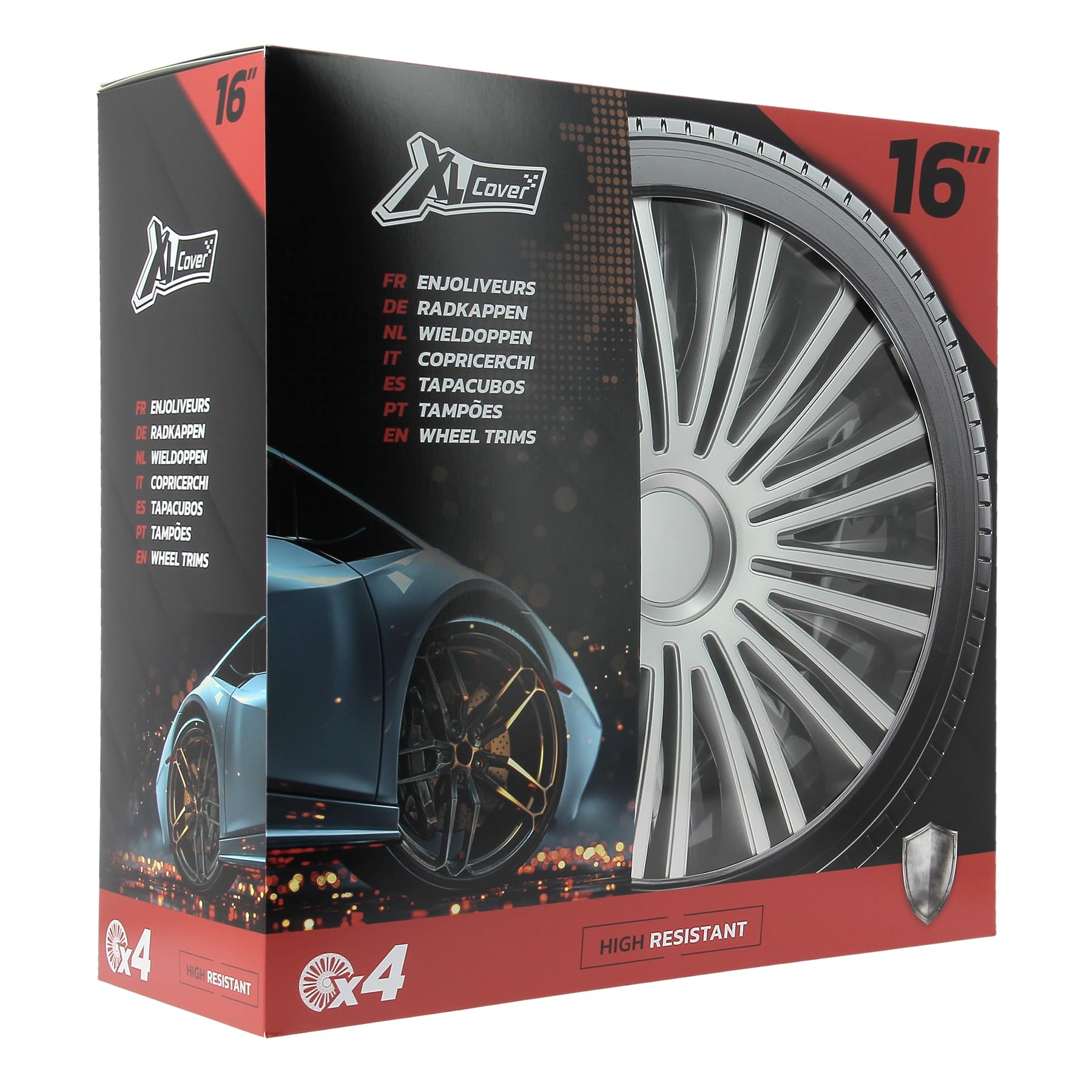 Set 4 Copricerchi Auto 16 pollici Argento Tipo Alluminio - Anello Metallico Regolabile - ABS Resistente Universali