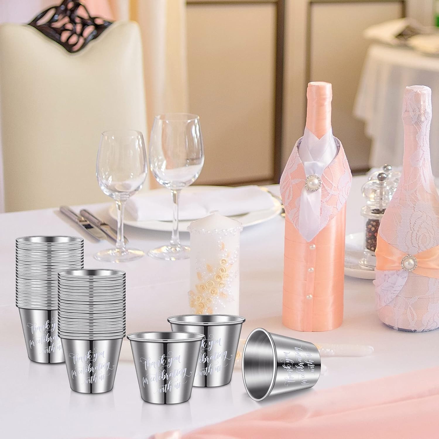 Pinkunn 48 Pcs Stainless Steel Shot Glasses Bulk Wedding Favors Set Funny Shot Glasses Metal Drinking Cups for valentines day Bachelor Bachelorette Birthday Engagement Xmas Parties