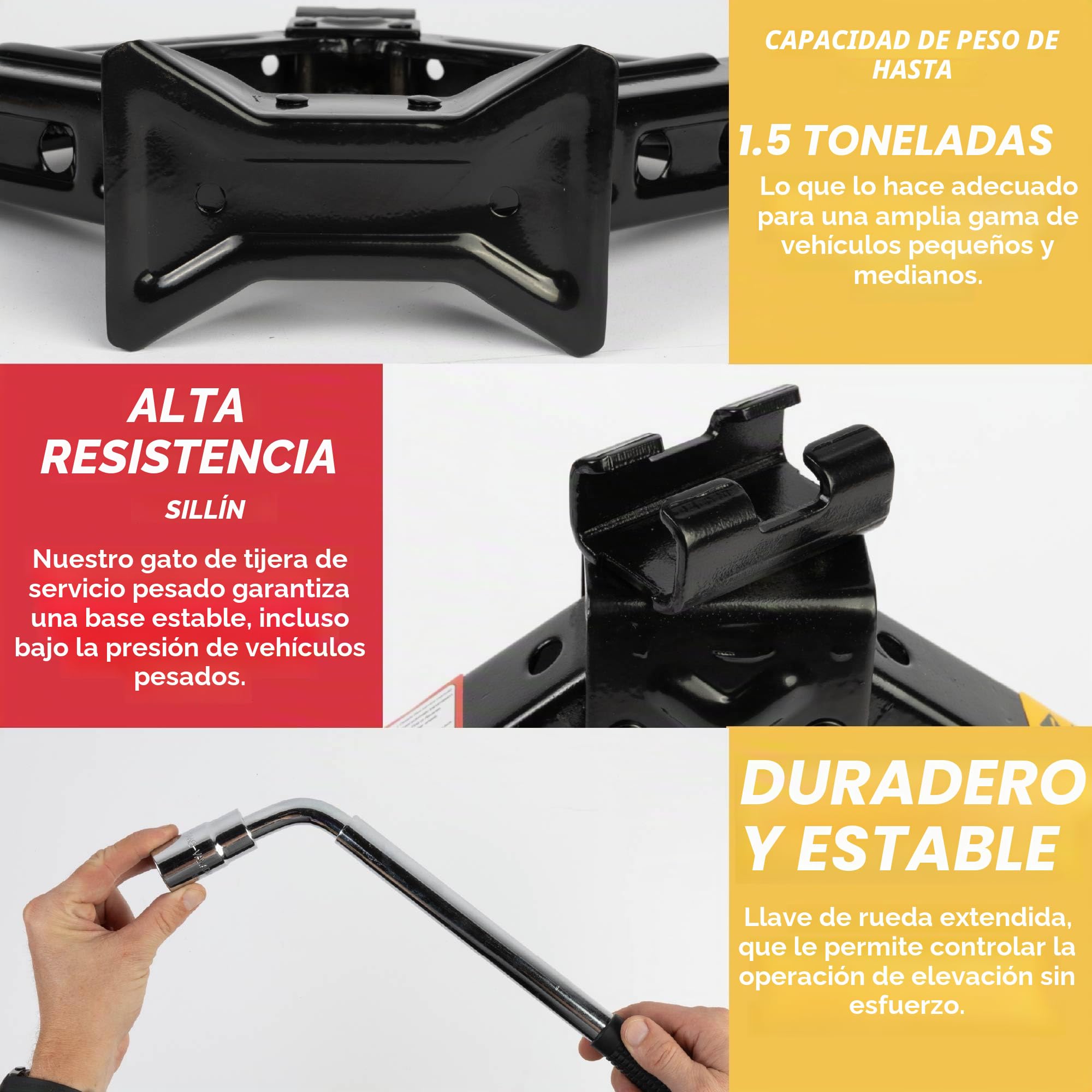 GADLANE Kit de gato de tijera portátil de 1,5 toneladas con adaptador de broca de vaso, llave extensible, carraca para levantar fácilmente coches, SUV/sedán, bolsa de almacenamiento