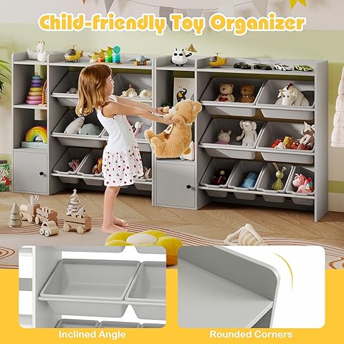 Miniatura 4 de Costzon Organizador de almacenamiento de juguetes para niños con 8 contenedores, estantería de madera para niños pequeños con estantes abiertos y