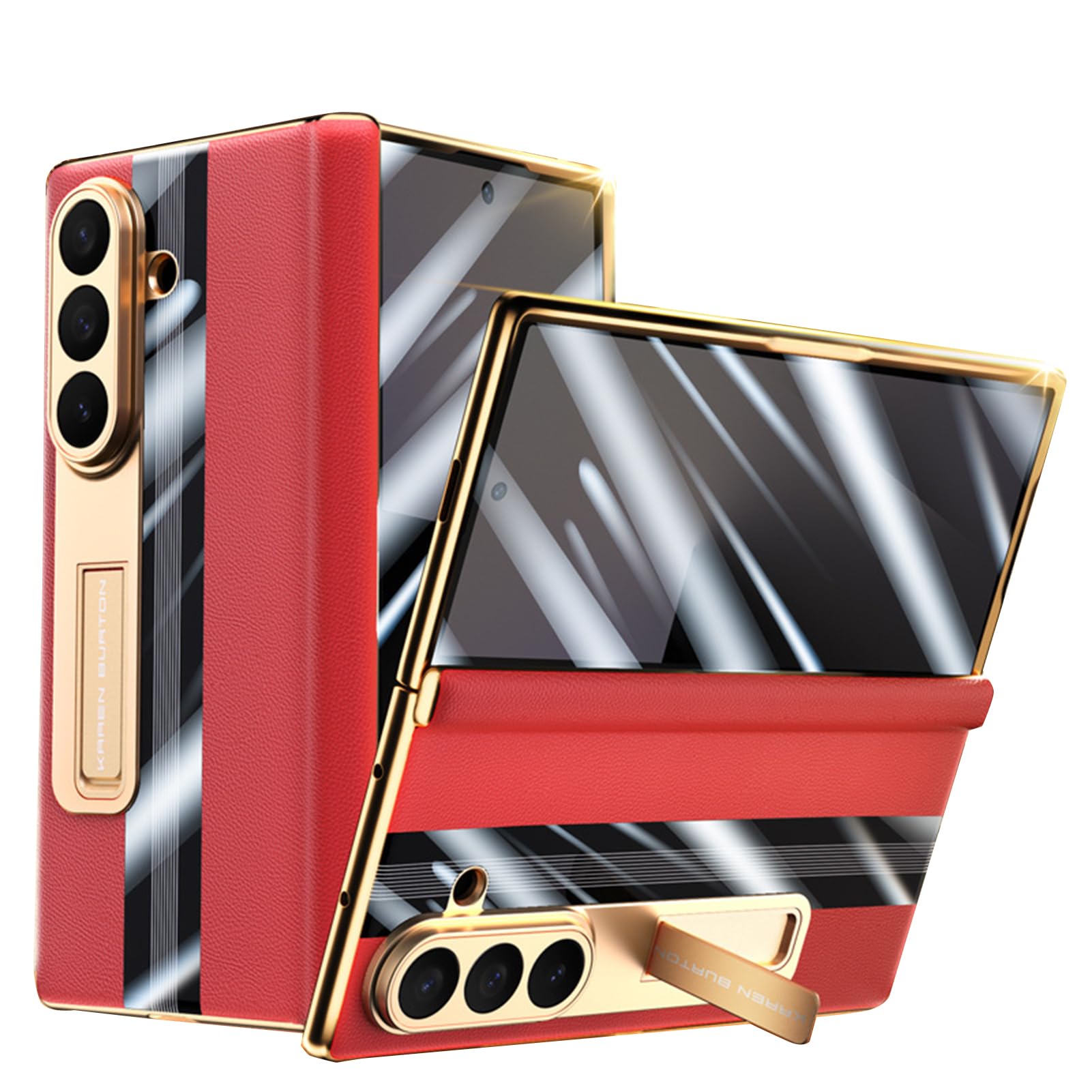 Skóra naturalna etui do Samsung Galaxy Z Fold 7, styl biznesowy niewidoczny stojak Galvano Cover All Including Case, Czerwony, Z Fold 7