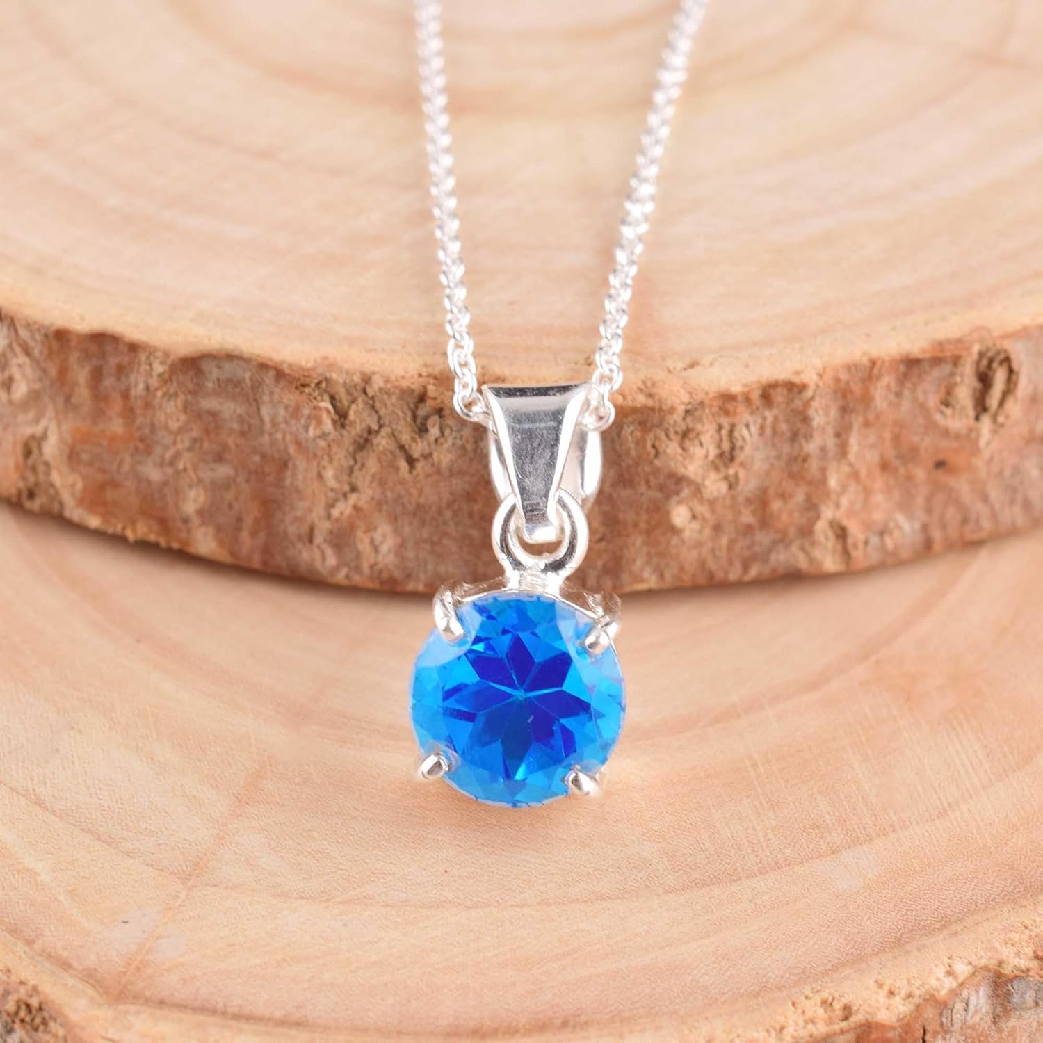 Blue Topaz Quartz Crystals Pendant Necklace, Round Gemstone, Energy Healing Crystals, Birthday, Gift for Her, Dainty Women Gemstone Jewelry Long AAA+ Quality (F) - Image 4