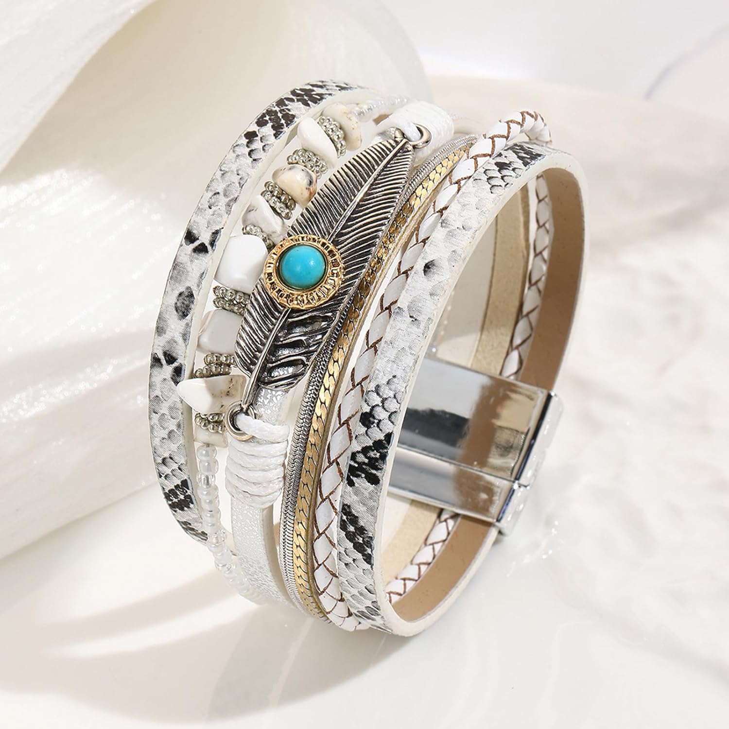 VIBILIA Boho Leather Wrap Bracelets for Women Men Multi-Layer Bracelets with Strong Clasp Western Jewelry - Image 6