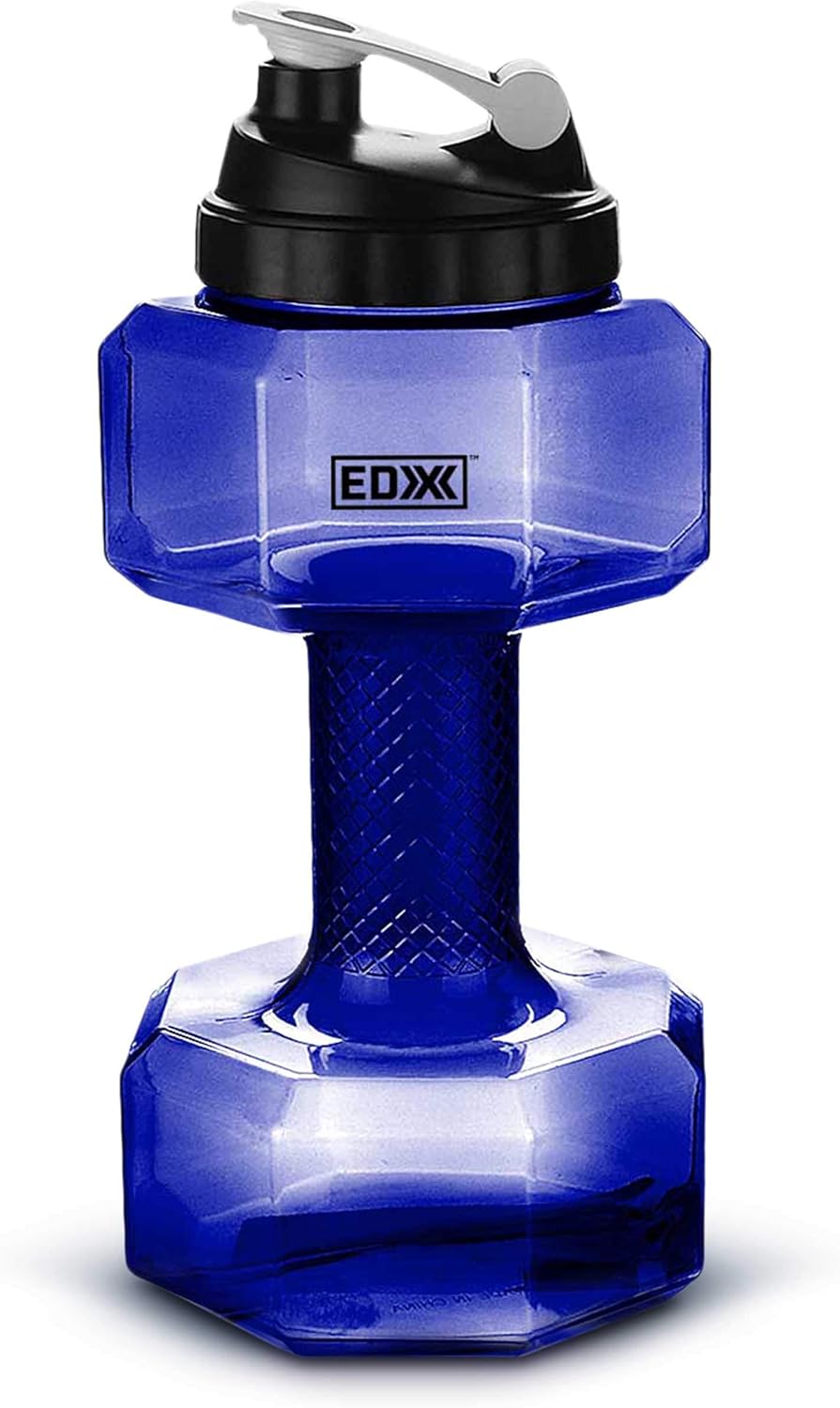 EDX Water Bottle Dumbbell Shaped, Leak Proof Flip Top, BPA Free, 750 mL, 2.2 L Assorted Sizes and Colors