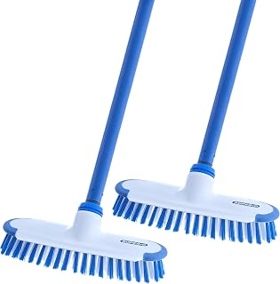 Deck Scrub Brush with Long Handle 48 Inches, Heavy Duty Stiff Bristles Grout Scrubber with Scraper - Cleans Hot Tub, Swimming Pool, Granite Tiles, Bathroom, Patio, Kitchen, Wall and Deck. By Superio. (2)