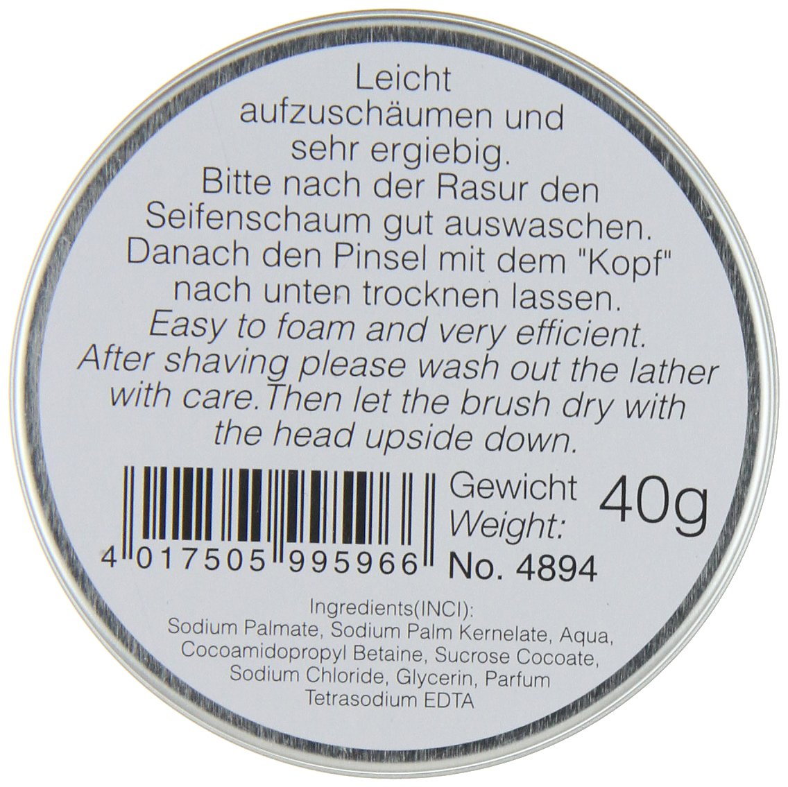 Da Vinci Series 4894 Uomo Shaving Brush Soap in Round Metal Casing, 40 Gram Bar