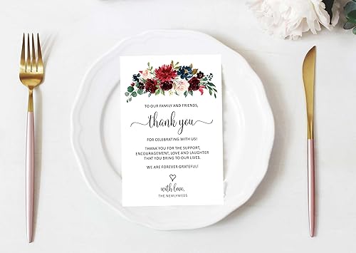 Miniatura 3 de 50 tarjetas de agradecimiento, color burdeos Marsala, color azul marino, para boda, cena de ensayo, mesa de agradecimiento, notas de ajuste de lugar