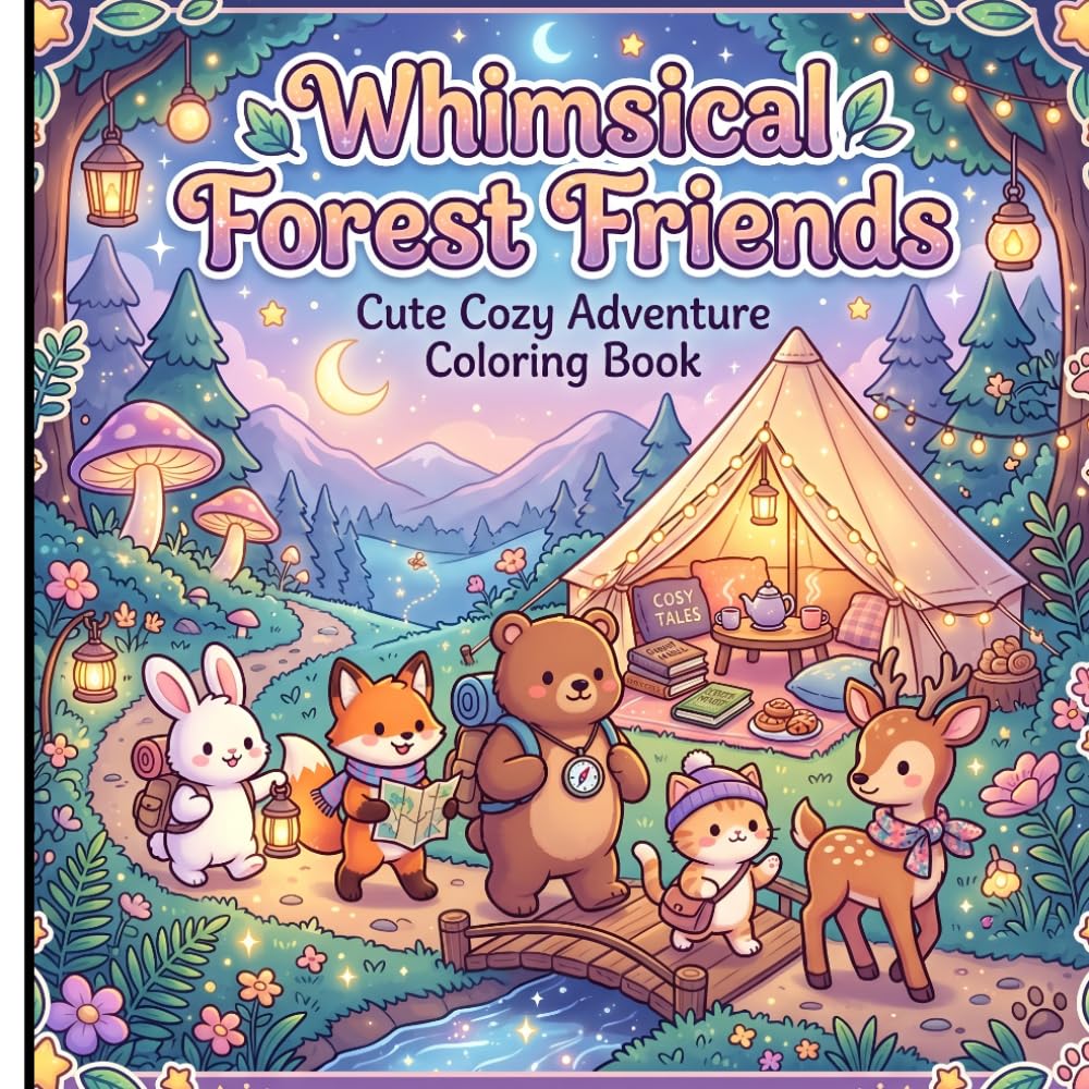 Whimsical Forest Friends: Cute Cozy Adventure Coloring Book
