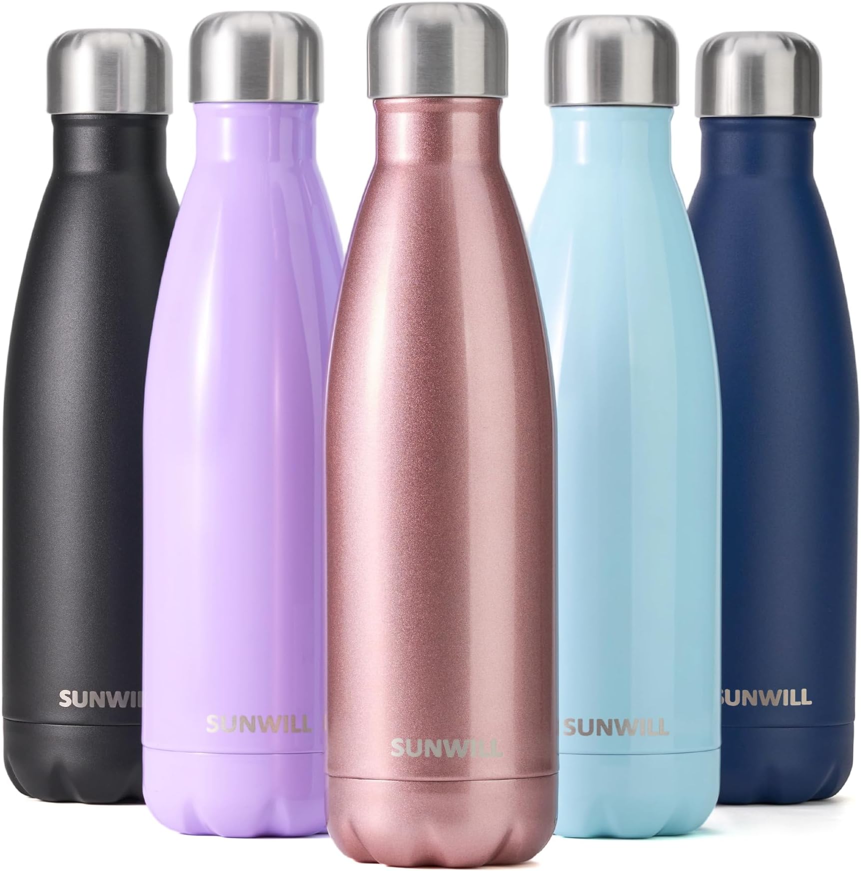 SUNWILL Metal Water Bottle Stainless Steel 500ml, Insulated Reusable Thermal Flask for Cold and Hot Drink, Travel, Sports, Gym