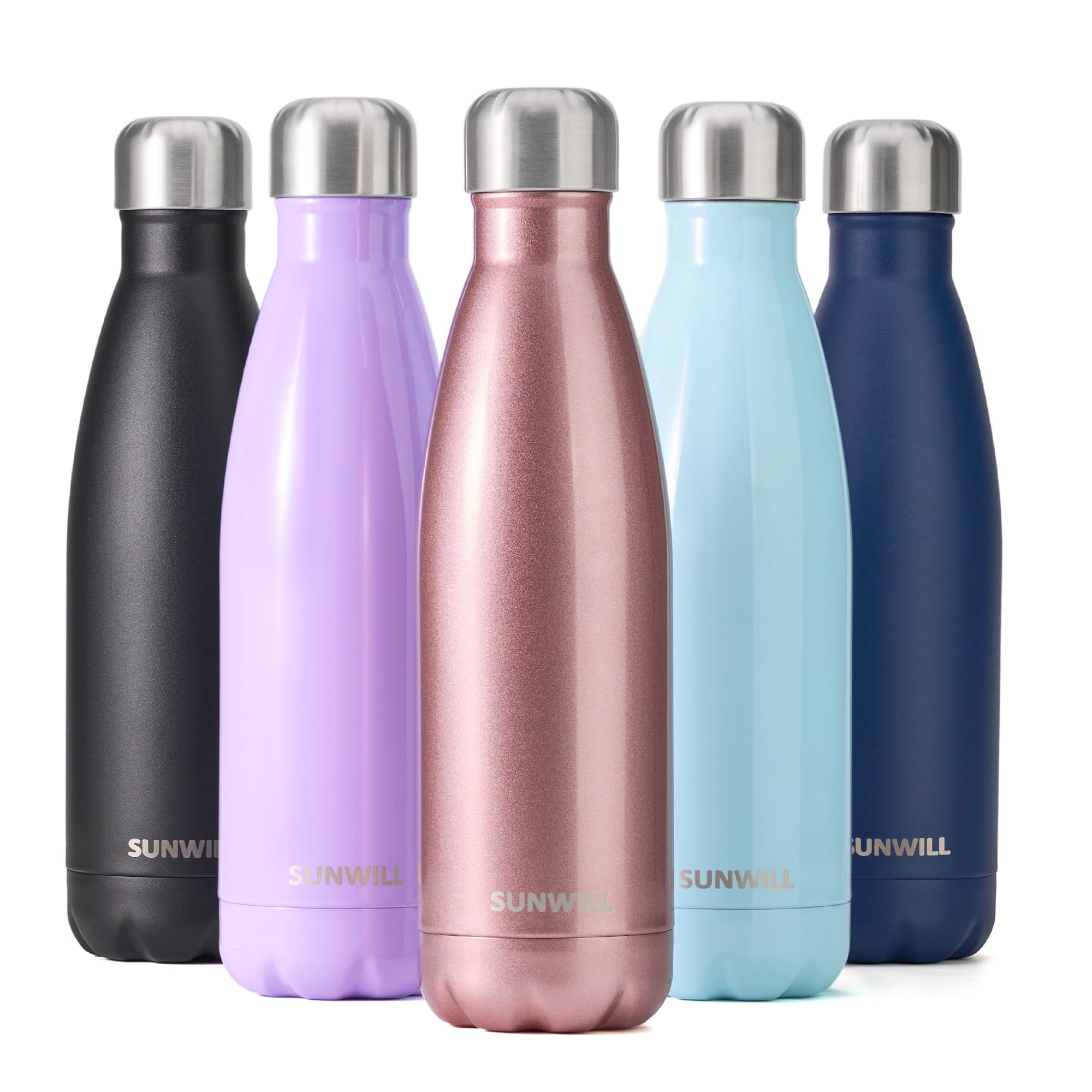 SUNWILLMetal Water Bottle Stainless Steel 500ml, Insulated Reusable Thermal Flask for Cold and Hot Drink, Travel, Sports, Gym