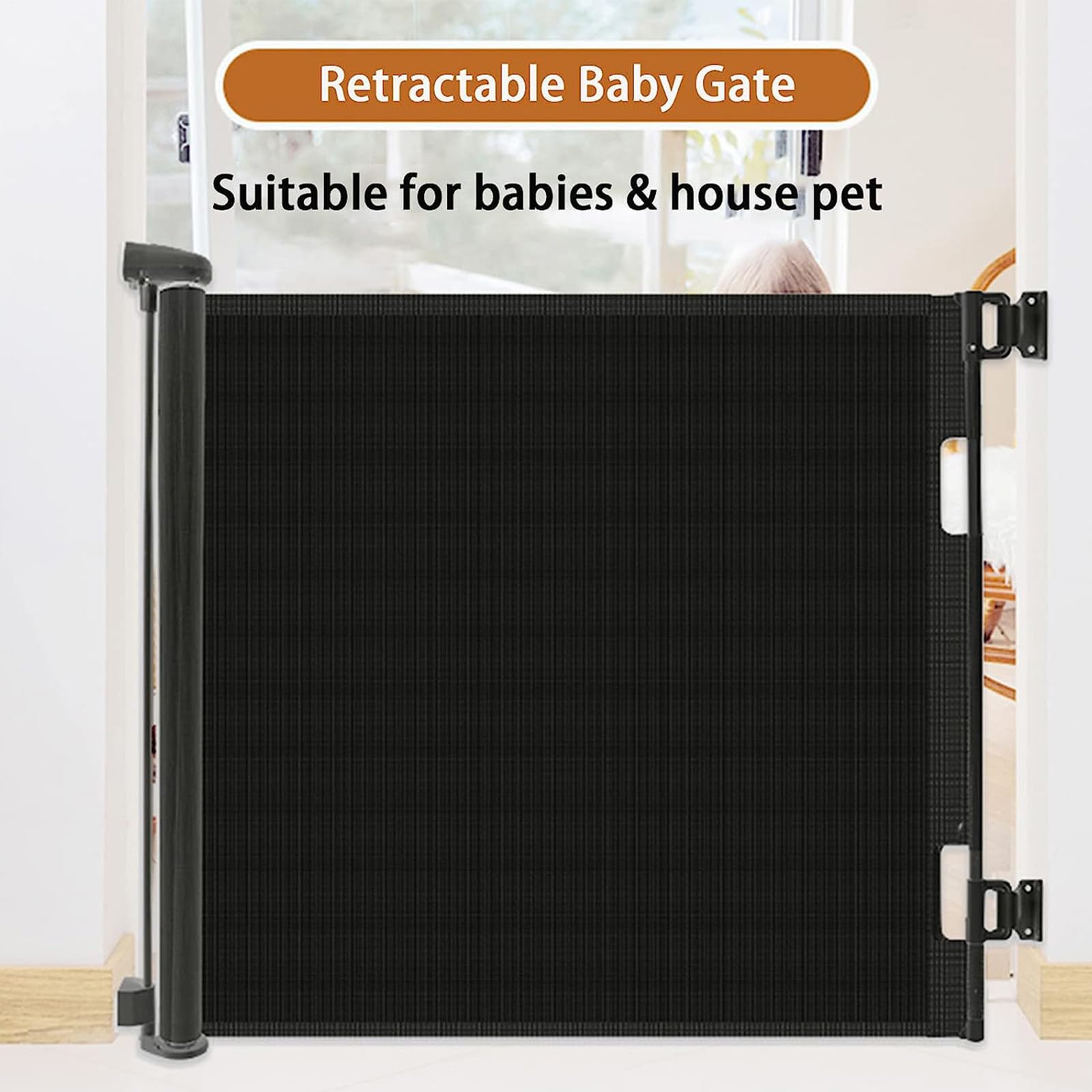 PandaEar Cancelletto di Sicurezza per Bambini 140 CM Ampio | Design Retrattile per Casa o Viaggi | Porte Scale Corridoi Interni Esterni (Nero)