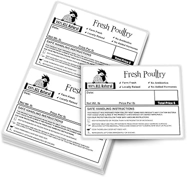 Poultry Freezer Labels,50 Pcs 4x3 Inch with Handling Instructions Exemption