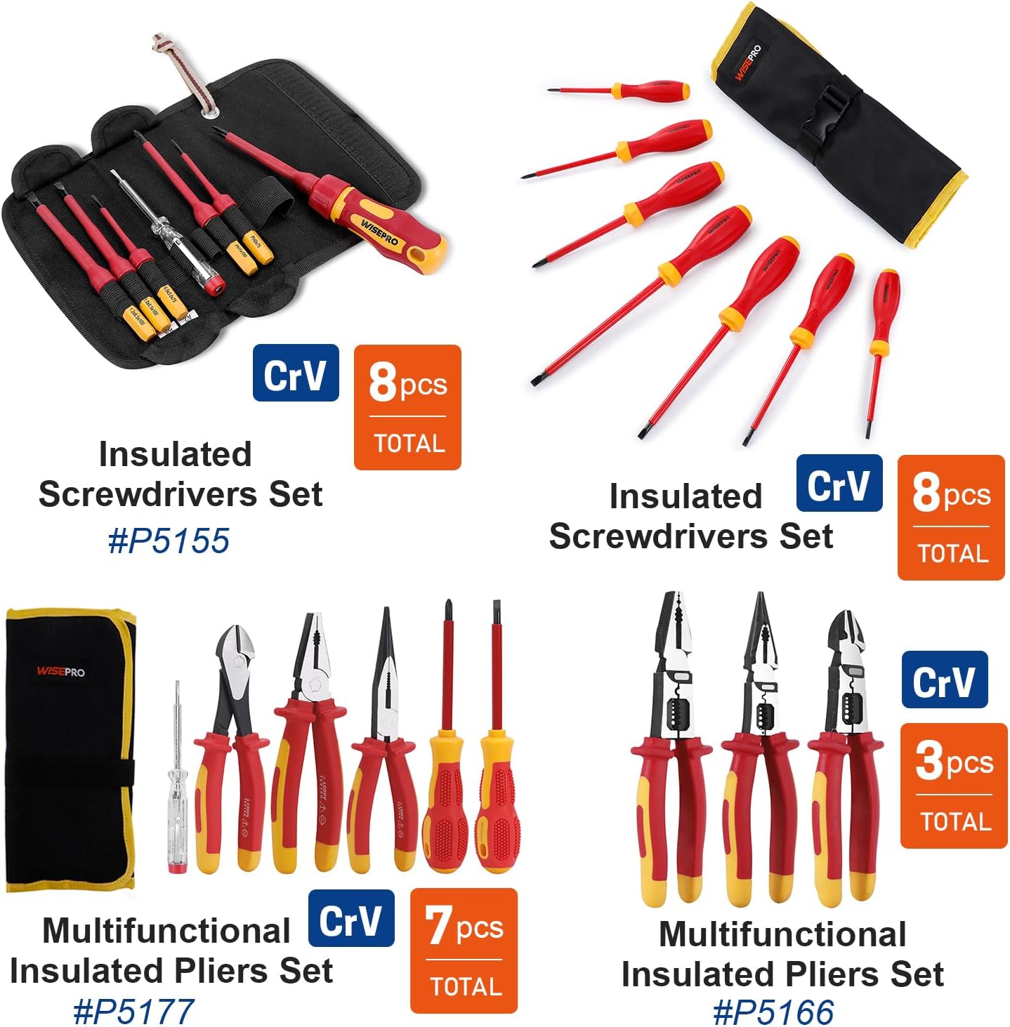 8PCS 1000V Insulated Screwdriver Set, Electrical Screwdriver Set Electrician Screwdriver Repair Tools with Magnetic Phillips and Slotted Tips