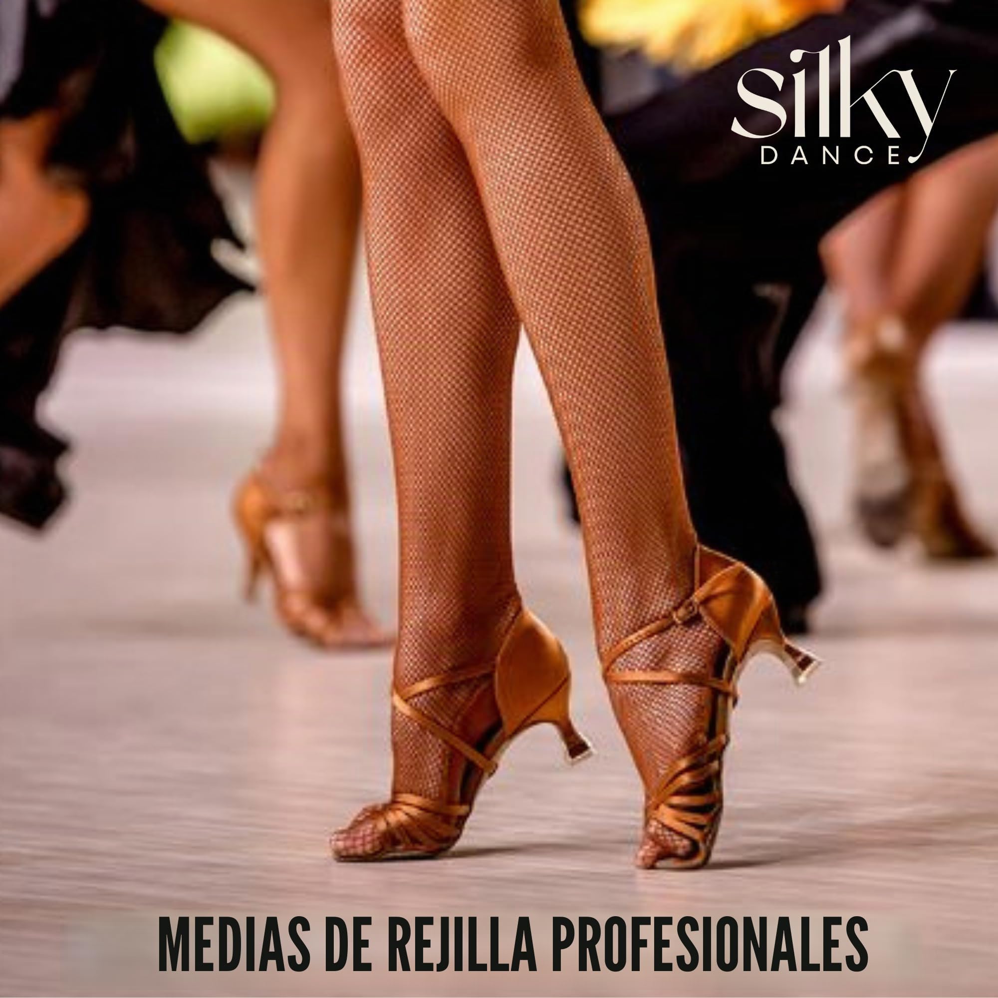 Medias profesionales de malla para danza, lisas, costura trasera o diamante de costura trasera para baile latino Tap Jazz Dance en color caramelo tostado y negro