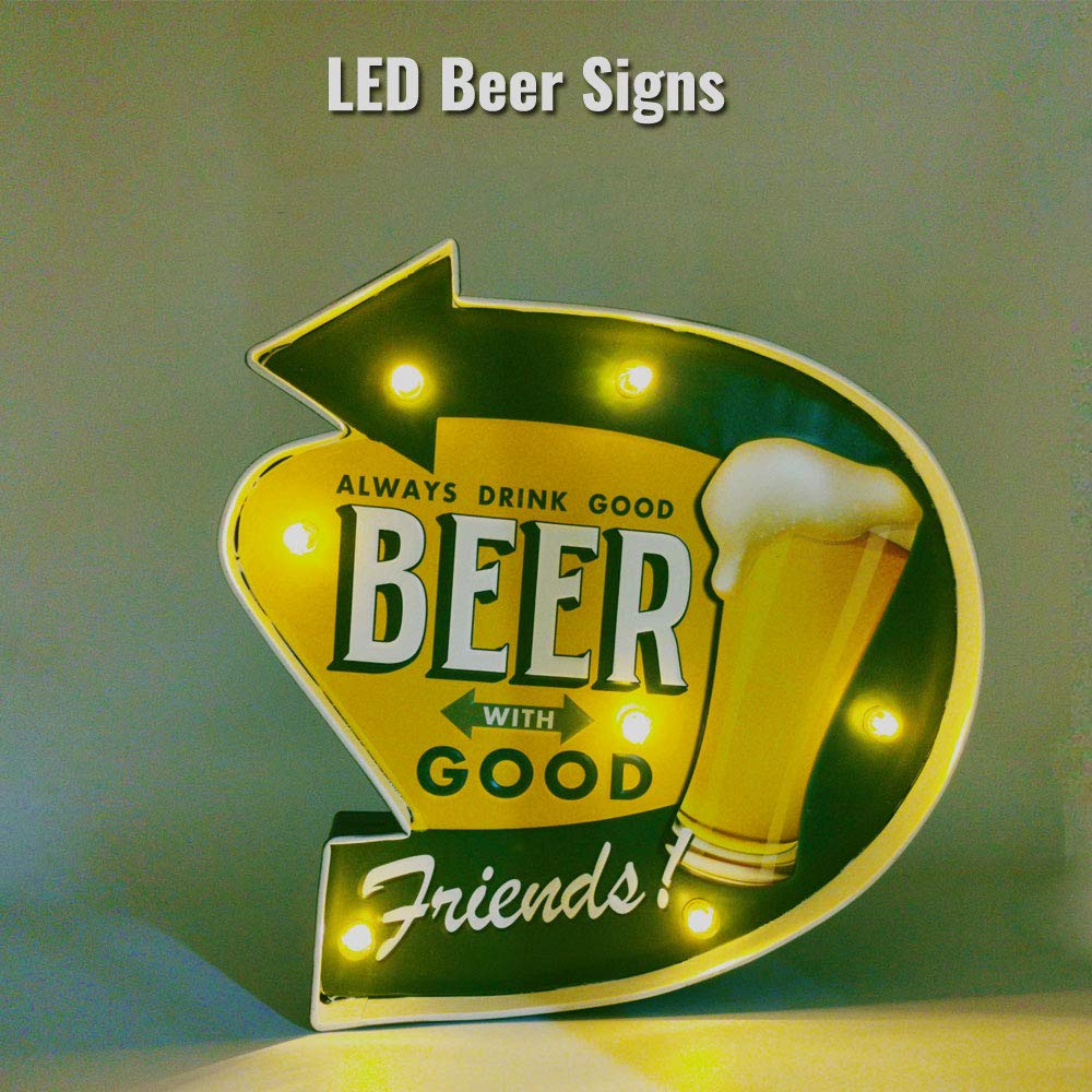 Buy Lighted Beer Signs, LED Vintage Metal Beer Sign Old Style Natural